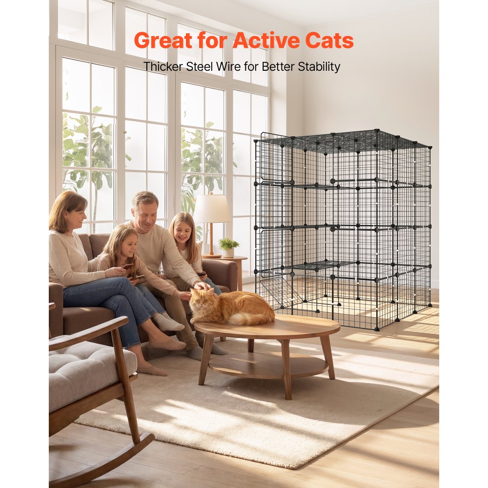 VEVOR Jaula para Gatos de 4 Niveles 104,1x104,1x139,7 cm Recinto para Gatos, Casa para Gatitos de Interior, Alambre de Metal Reforzado, con 4 Puertas, Parque de Mascotas para Comer Jugar Descansar