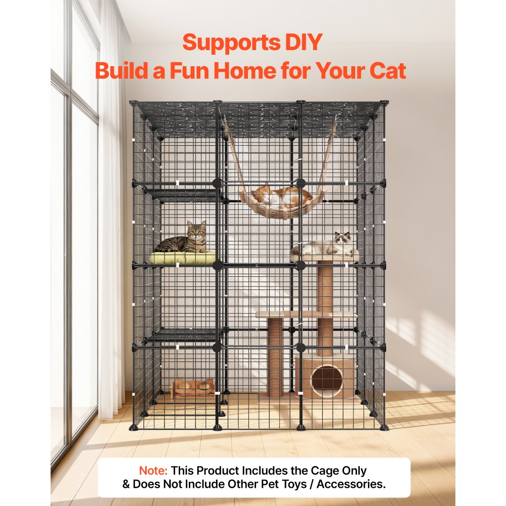 VEVOR Jaula para Gatos de 4 Niveles 104,1x104,1x139,7 cm Recinto para Gatos, Casa para Gatitos de Interior, Alambre de Metal Reforzado, con 4 Puertas, Parque de Mascotas para Comer Jugar Descansar