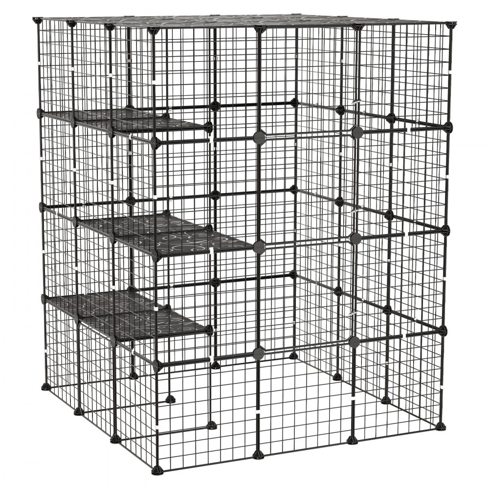 VEVOR Jaula para Gatos de 4 Niveles 104,1x104,1x139,7 cm Recinto para Gatos, Casa para Gatitos de Interior, Alambre de Metal Reforzado, con 4 Puertas, Parque de Mascotas para Comer Jugar Descansar