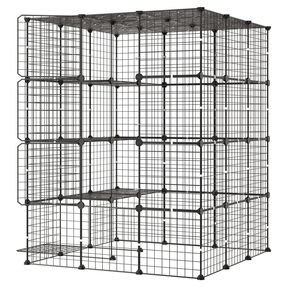 VEVOR Jaula para Gatos de 4 Niveles 104,1x104,1x139,7 cm Recinto para Gatos, Casa para Gatitos de Interior, Alambre de Metal Reforzado, con 4 Puertas, Parque de Mascotas para Comer Jugar Descansar