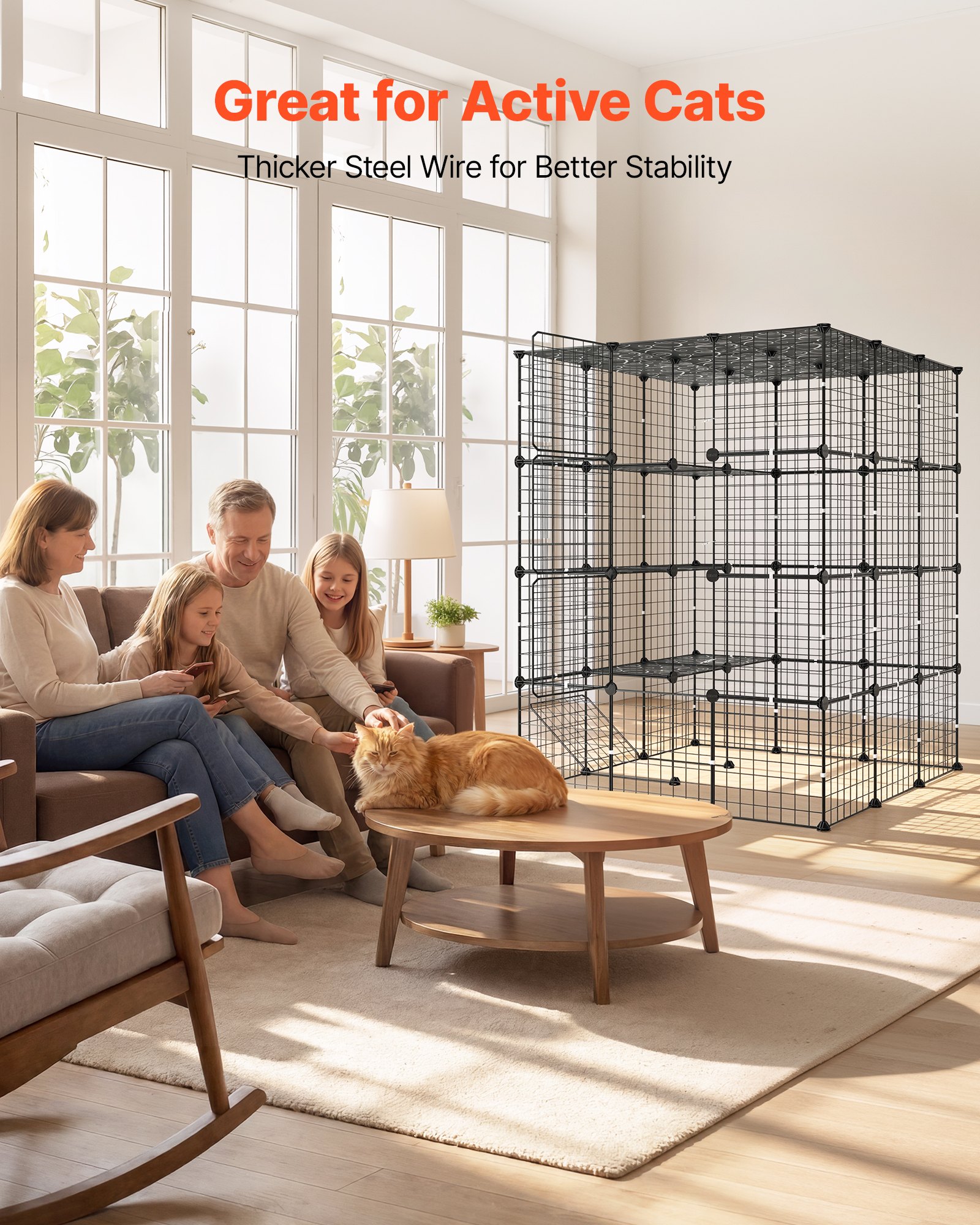 VEVOR Jaula para Gatos de 4 Niveles 104,1x104,1x139,7 cm Recinto para Gatos, Casa para Gatitos de Interior, Alambre de Metal Reforzado, con 4 Puertas, Parque de Mascotas para Comer Jugar Descansar