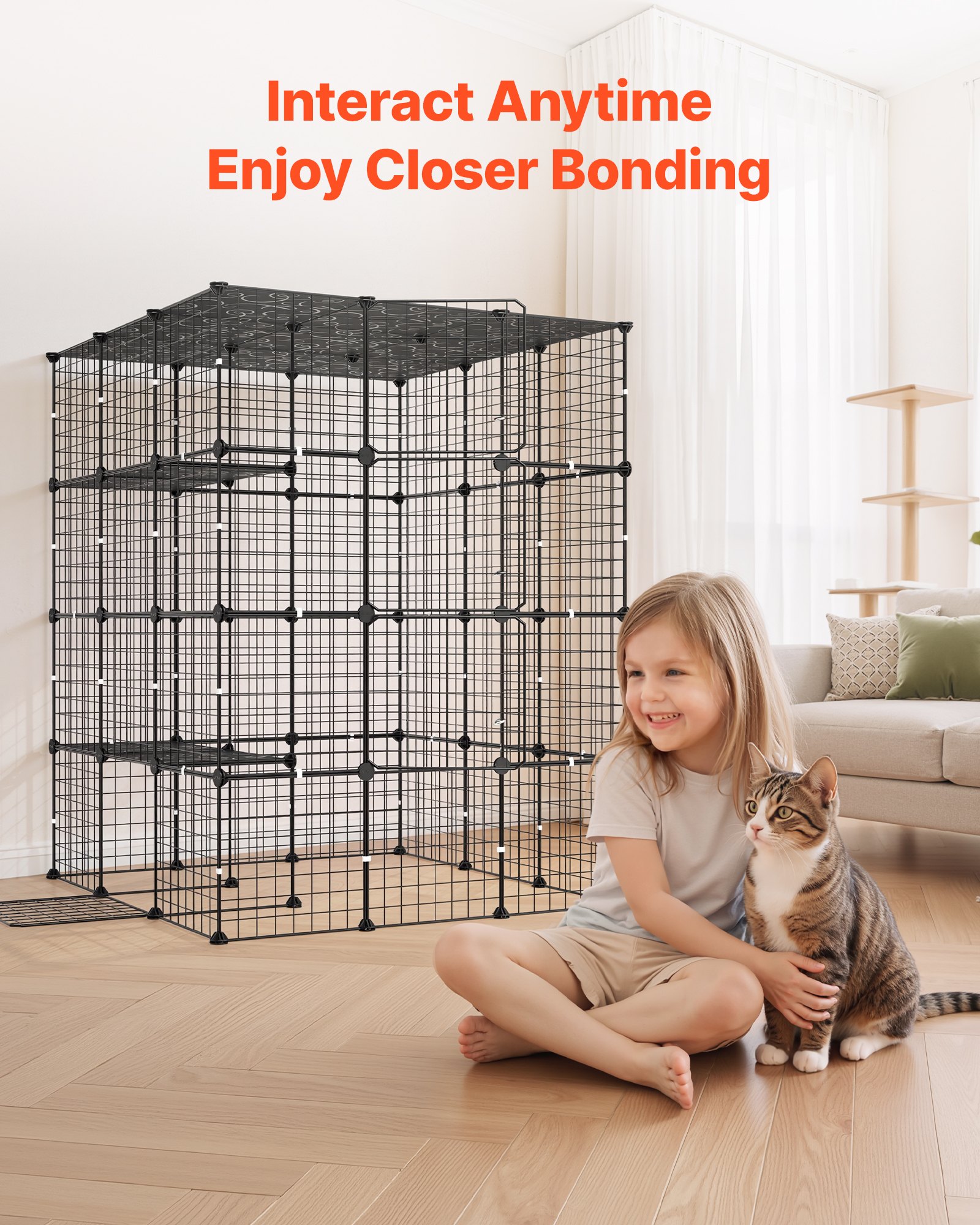 VEVOR Jaula para Gatos de 4 Niveles 104,1x104,1x139,7 cm Recinto para Gatos, Casa para Gatitos de Interior, Alambre de Metal Reforzado, con 4 Puertas, Parque de Mascotas para Comer Jugar Descansar