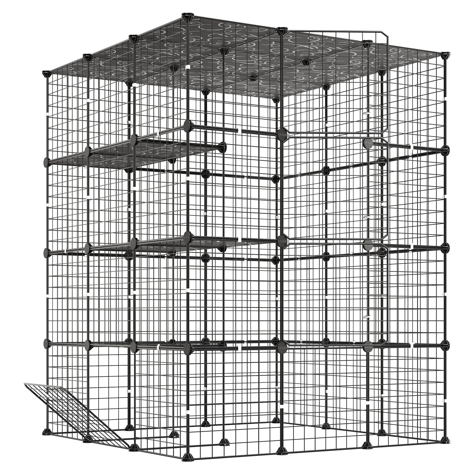 VEVOR Jaula para Gatos de 4 Niveles 104,1x104,1x139,7 cm Recinto para Gatos, Casa para Gatitos de Interior, Alambre de Metal Reforzado, con 4 Puertas, Parque de Mascotas para Comer Jugar Descansar