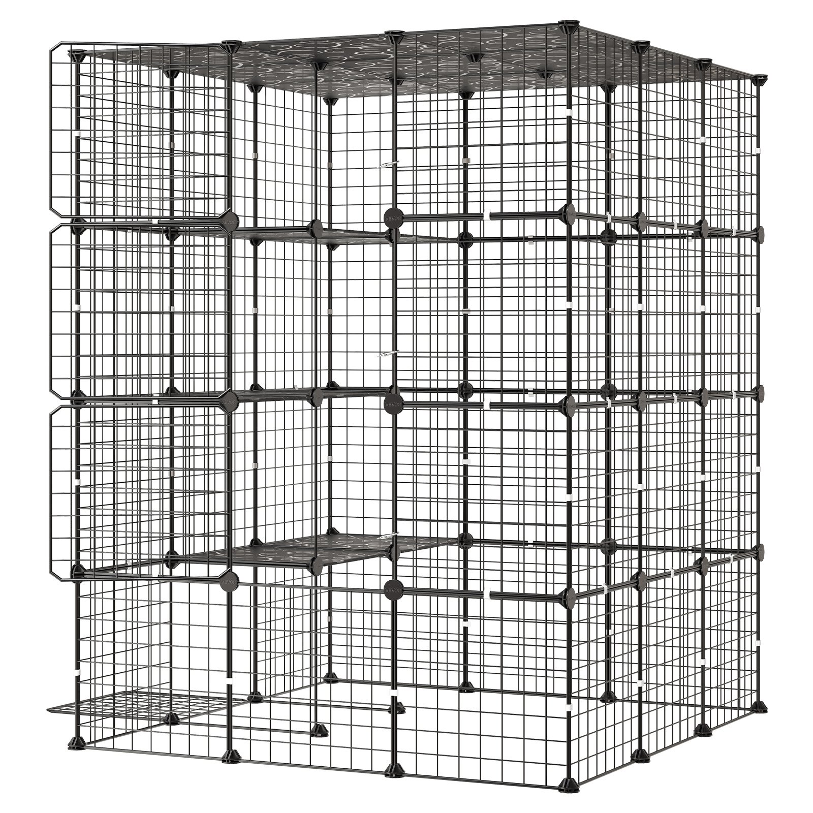 VEVOR Jaula para Gatos de 4 Niveles 104,1x104,1x139,7 cm Recinto para Gatos, Casa para Gatitos de Interior, Alambre de Metal Reforzado, con 4 Puertas, Parque de Mascotas para Comer Jugar Descansar