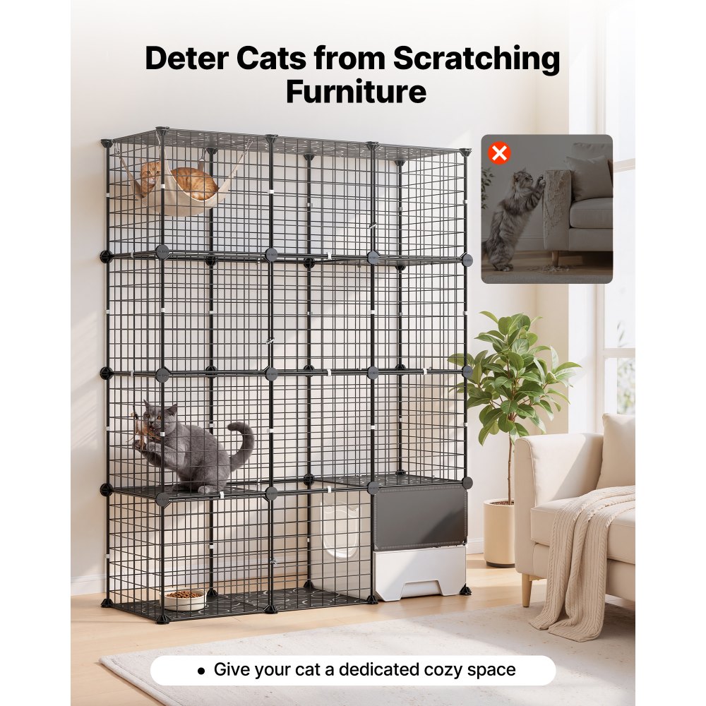 VEVOR Jaula para Gatos de 4 Niveles 104,1 x 35,5 x 139,7 cm Jaula de Metal, con Puertas Plataformas y Caja Pequeña, Conectores Reforzados, Parque de Gatos, para Trepar Jugar Descansar, Color Negro