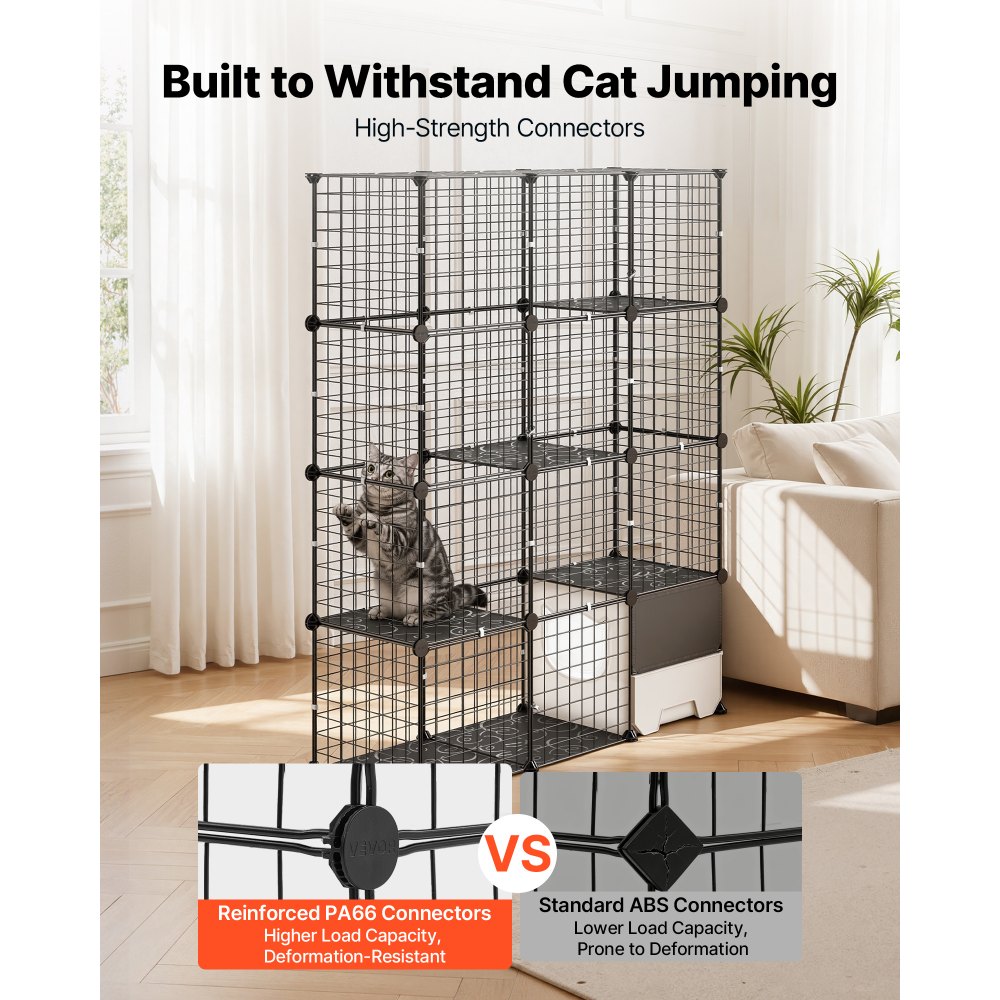 VEVOR Jaula para Gatos de 4 Niveles 104,1 x 35,5 x 139,7 cm Jaula de Metal, con Puertas Plataformas y Caja Pequeña, Conectores Reforzados, Parque de Gatos, para Trepar Jugar Descansar, Color Negro