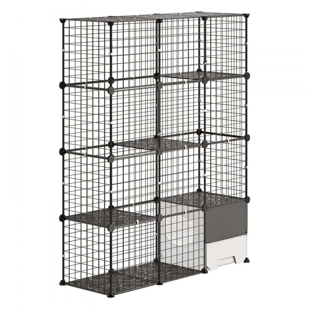 VEVOR Jaula para Gatos de 4 Niveles 104,1 x 35,5 x 139,7 cm Jaula de Metal, con Puertas Plataformas y Caja Pequeña, Conectores Reforzados, Parque de Gatos, para Trepar Jugar Descansar, Color Negro