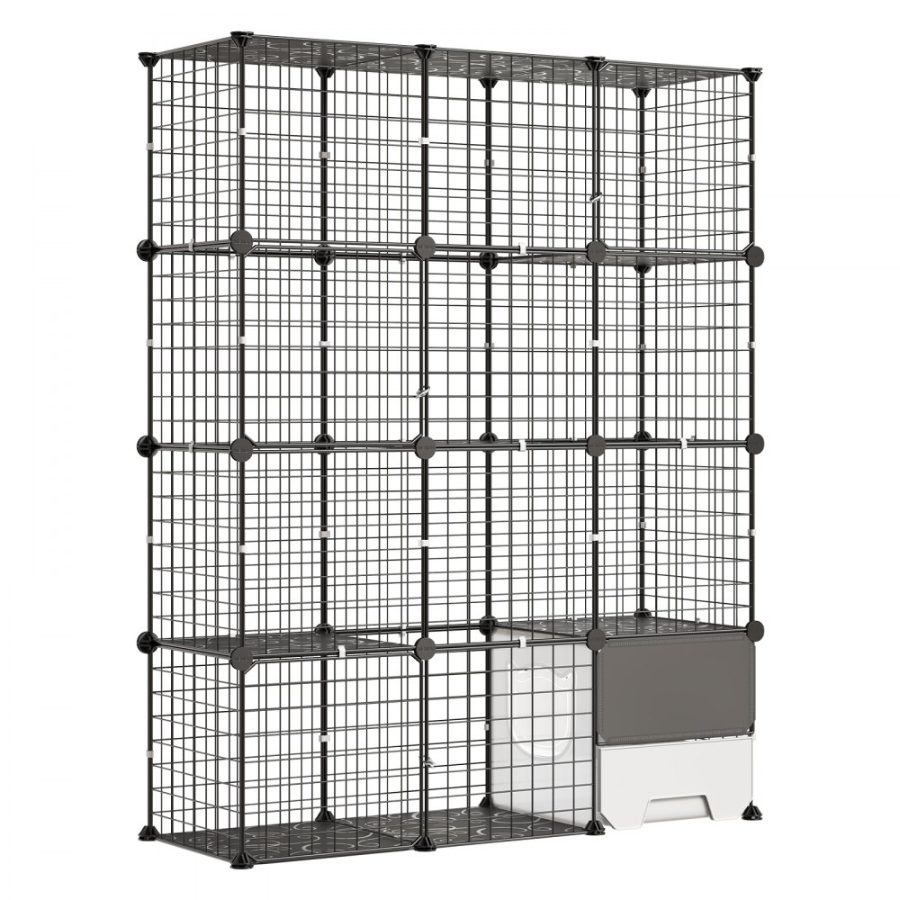 VEVOR Jaula para Gatos de 4 Niveles 104,1 x 35,5 x 139,7 cm Jaula de Metal, con Puertas Plataformas y Caja Pequeña, Conectores Reforzados, Parque de Gatos, para Trepar Jugar Descansar, Color Negro