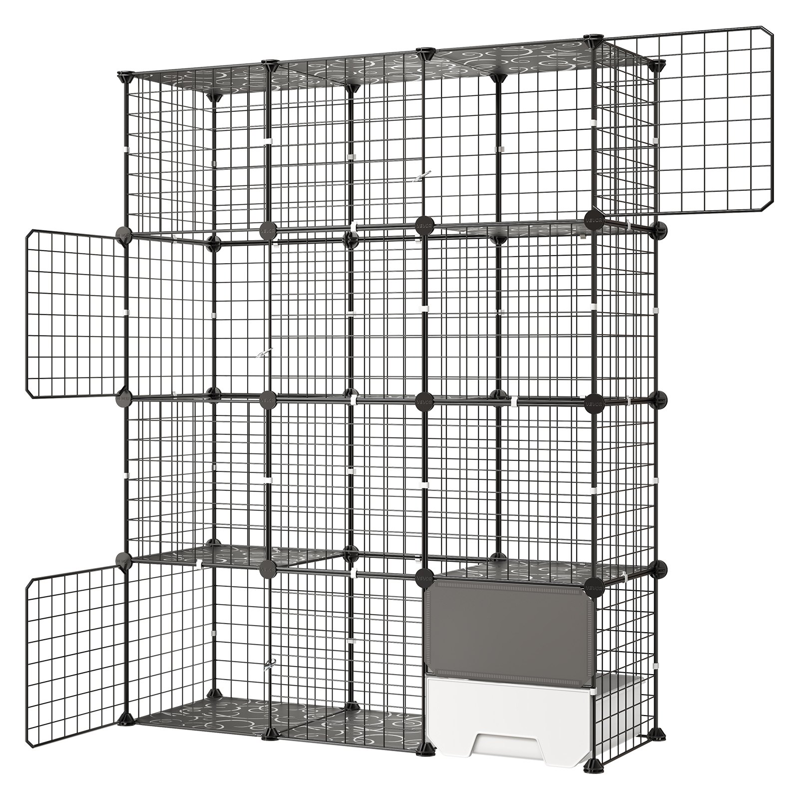 VEVOR Jaula para Gatos de 4 Niveles 104,1 x 35,5 x 139,7 cm Jaula de Metal, con Puertas Plataformas y Caja Pequeña, Conectores Reforzados, Parque de Gatos, para Trepar Jugar Descansar, Color Negro