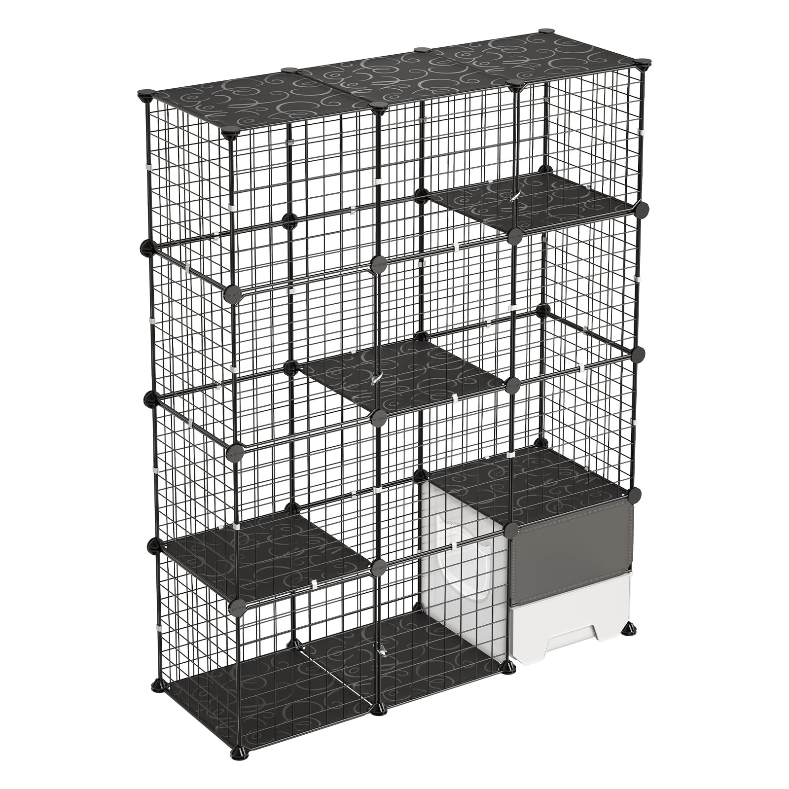 VEVOR Jaula para Gatos de 4 Niveles 104,1 x 35,5 x 139,7 cm Jaula de Metal, con Puertas Plataformas y Caja Pequeña, Conectores Reforzados, Parque de Gatos, para Trepar Jugar Descansar, Color Negro