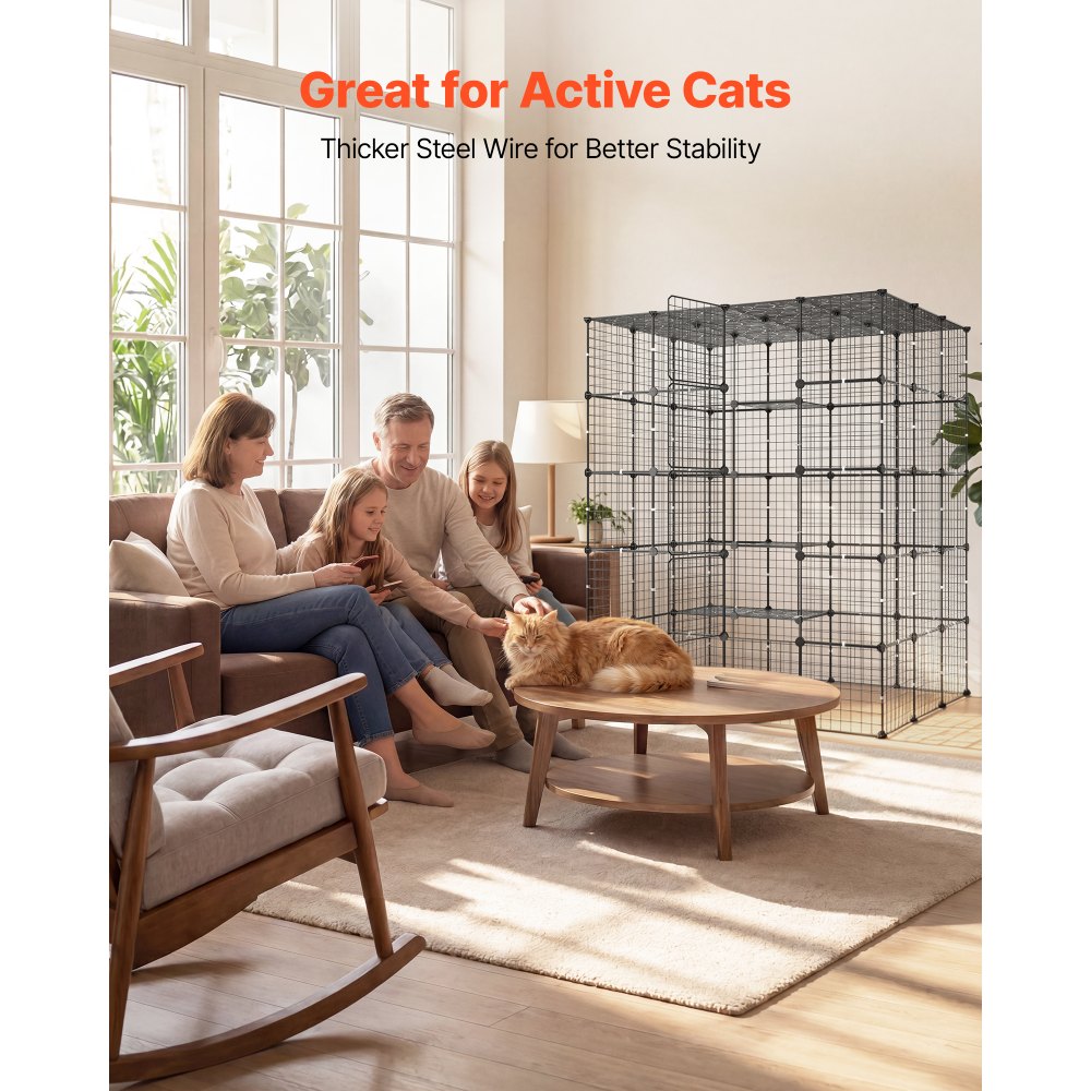 VEVOR Jaula para Gatos de 5 Niveles 139,7x104,1x175,2 cm Parque para Gatos, Jaula Grande de Metal para Interior, Alambre Metálico, Conectores Reforzados, con 5 Puertas, Corral de Animalitos para Jugar