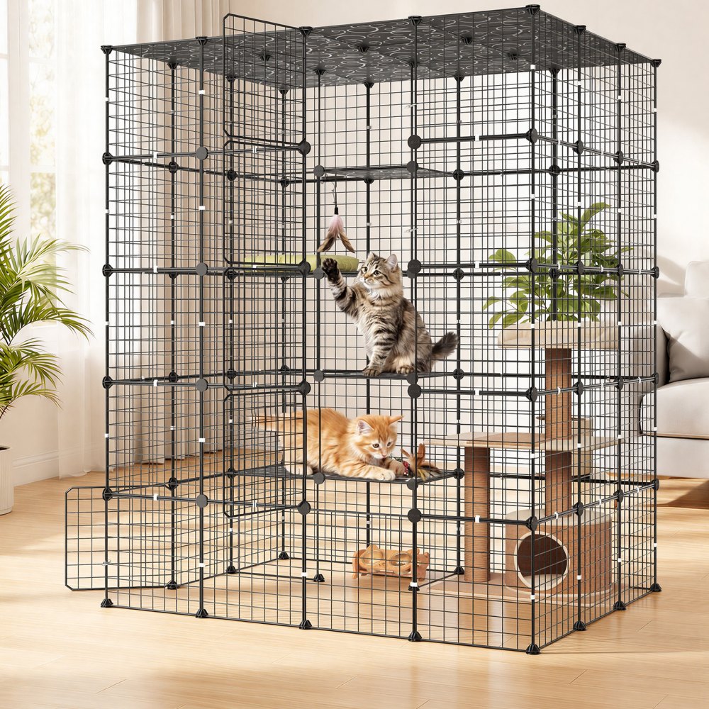 VEVOR Jaula para Gatos de 5 Niveles 139,7x104,1x175,2 cm Parque para Gatos, Jaula Grande de Metal para Interior, Alambre Metálico, Conectores Reforzados, con 5 Puertas, Corral de Animalitos para Jugar
