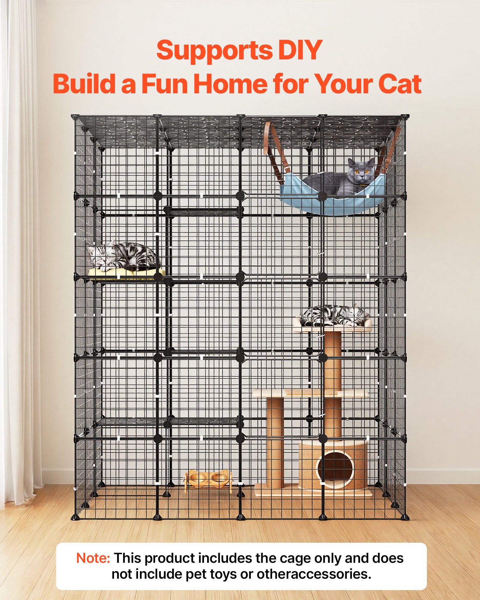 VEVOR Jaula para Gatos de 5 Niveles 139,7x104,1x175,2 cm Parque para Gatos, Jaula Grande de Metal para Interior, Alambre Metálico, Conectores Reforzados, con 5 Puertas, Corral de Animalitos para Jugar