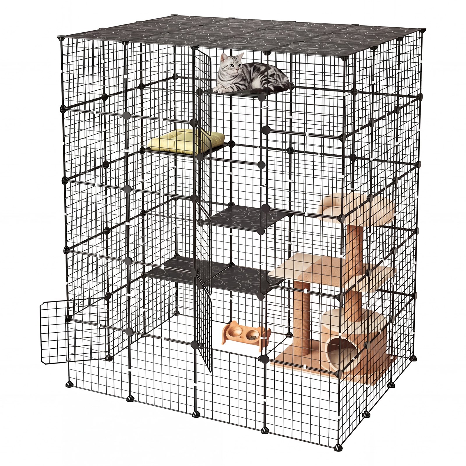 VEVOR Jaula para Gatos de 5 Niveles 139,7x104,1x175,2 cm Parque para Gatos, Jaula Grande de Metal para Interior, Alambre Metálico, Conectores Reforzados, con 5 Puertas, Corral de Animalitos para Jugar