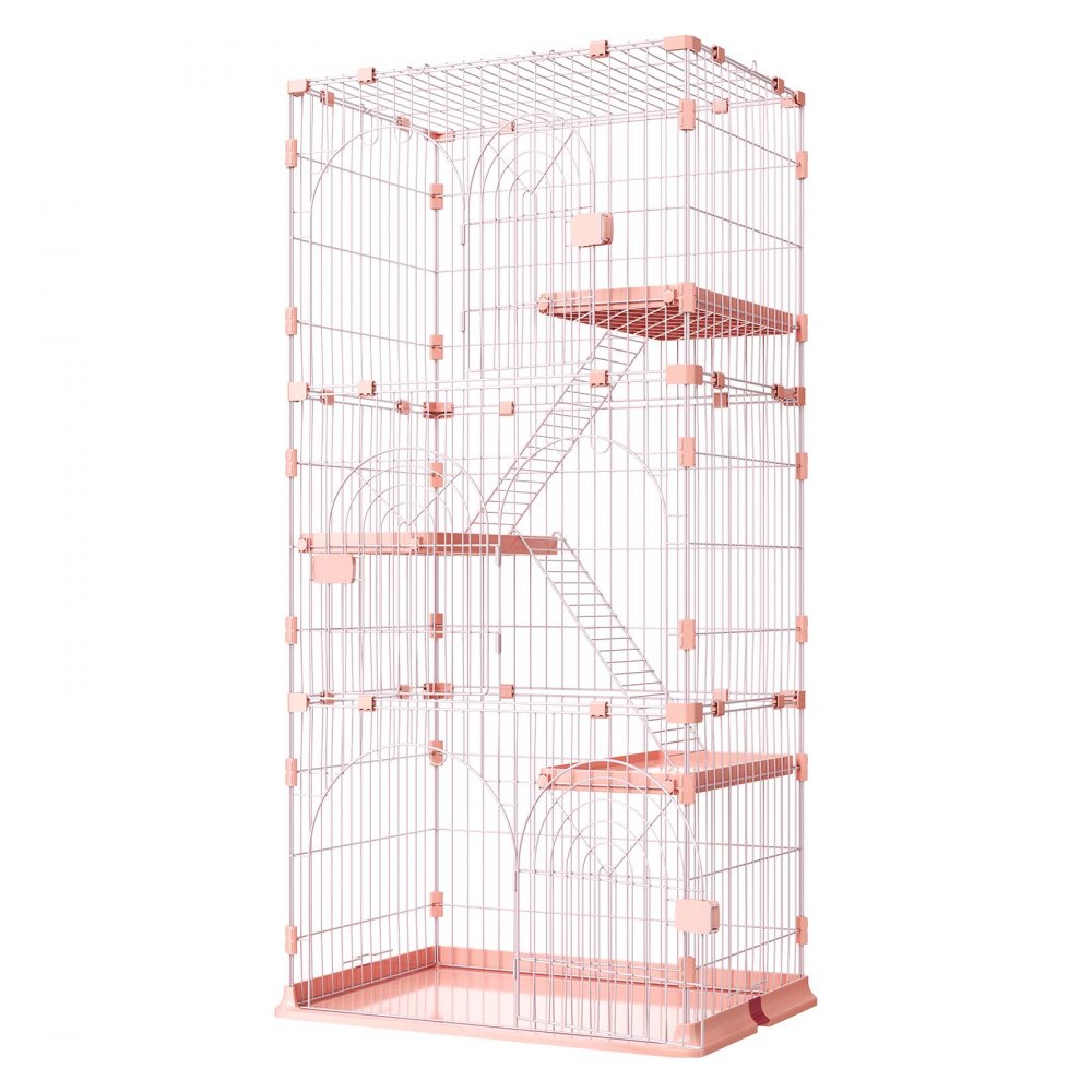 VEVOR Jaula para Gatos de 4 Niveles 84 x 60,5 x 163,5 cm Recinto para Gatos, con Plataformas y Escaleras, Puertas con Cerrojo, Alambre Metálico, Parque de Mascotas para Jugar Descansar, Color Rosado