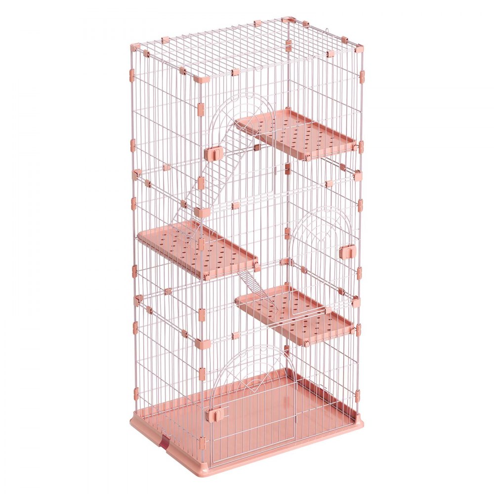 VEVOR Jaula para Gatos de 4 Niveles 84 x 60,5 x 163,5 cm Recinto para Gatos, con Plataformas y Escaleras, Puertas con Cerrojo, Alambre Metálico, Parque de Mascotas para Jugar Descansar, Color Rosado
