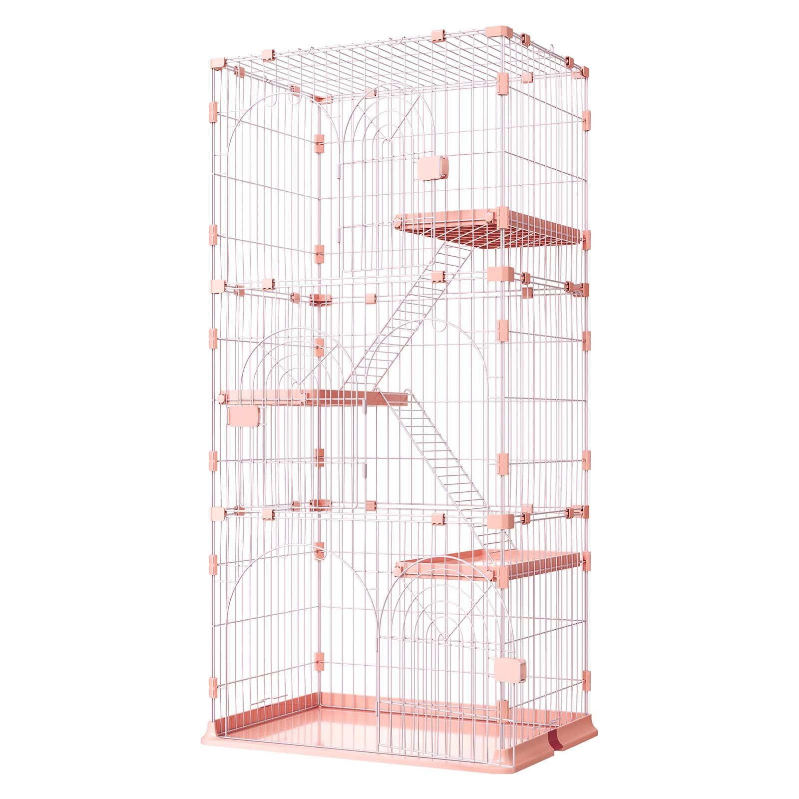 VEVOR Jaula para Gatos de 4 Niveles 84 x 60,5 x 163,5 cm Recinto para Gatos, con Plataformas y Escaleras, Puertas con Cerrojo, Alambre Metálico, Parque de Mascotas para Jugar Descansar, Color Rosado