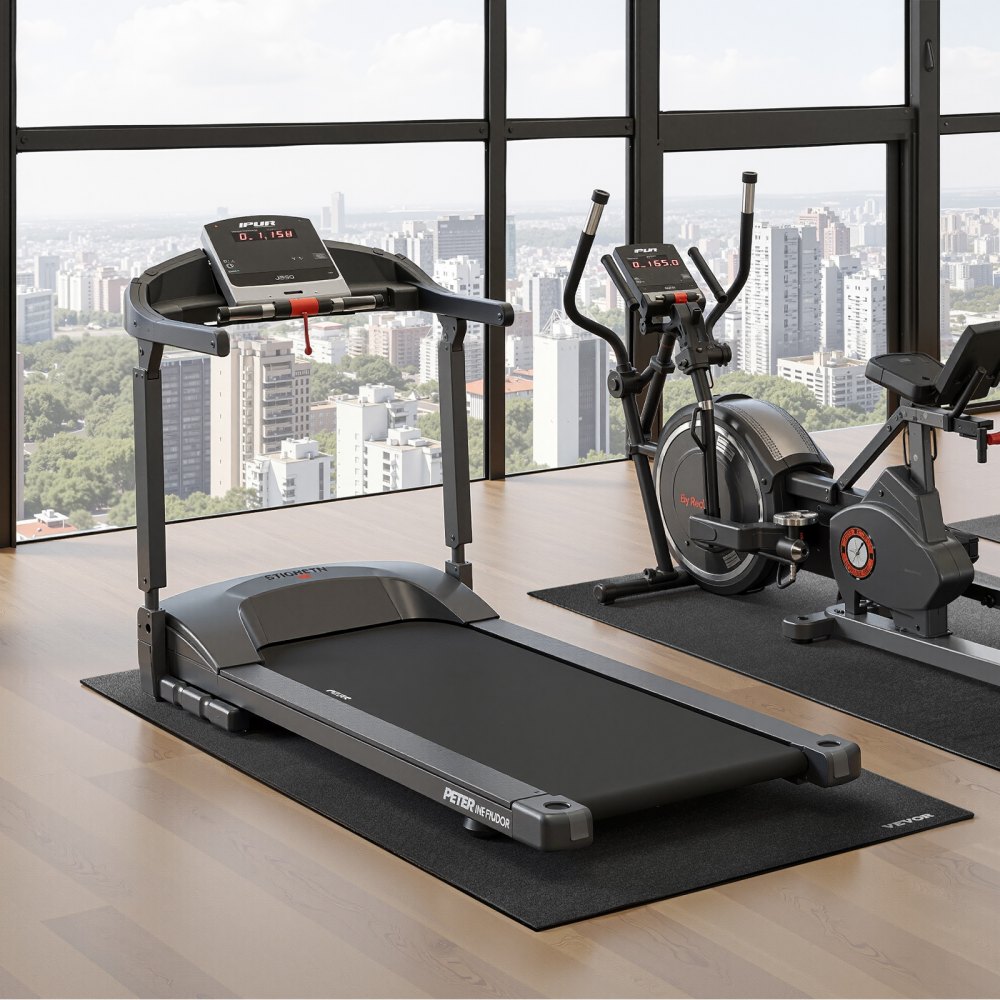 VEVOR Alfombrilla para Cinta de Correr, PVC de Alta Densidad, Impermeable y Antideslizante, Ideal para Gimnasios en Casa, Protección Eficaz del Suelo, Fácil de Limpiar, 915 x 1980 x 6 mm, Negro