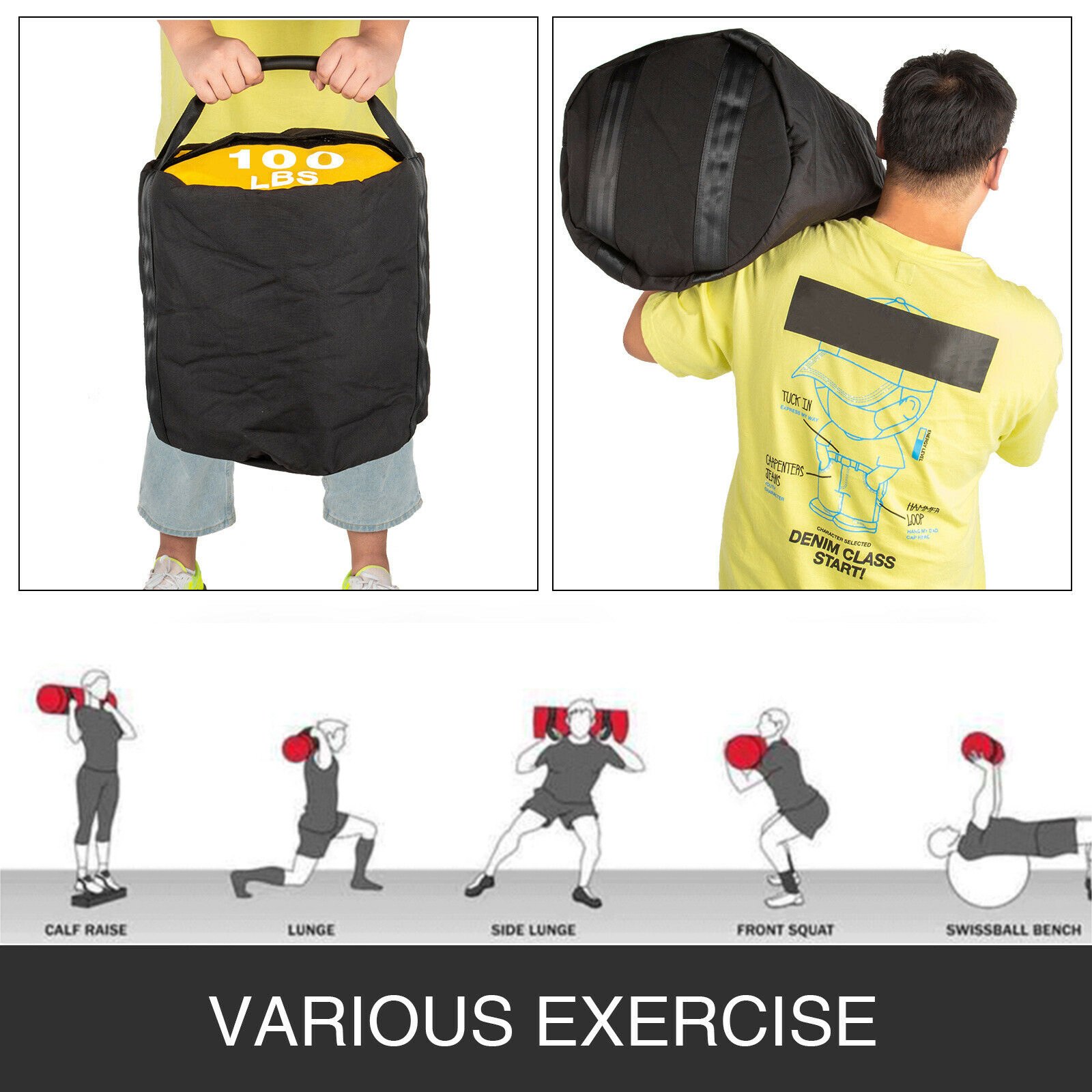 VEVOR Bolsa de Arena para Fitness 100LBS / 45KG Sacos de Arena para Entrenamiento Puede Realizar Múltiples Ejercicios Como Peso Muerto Levantar Peso Color Orange