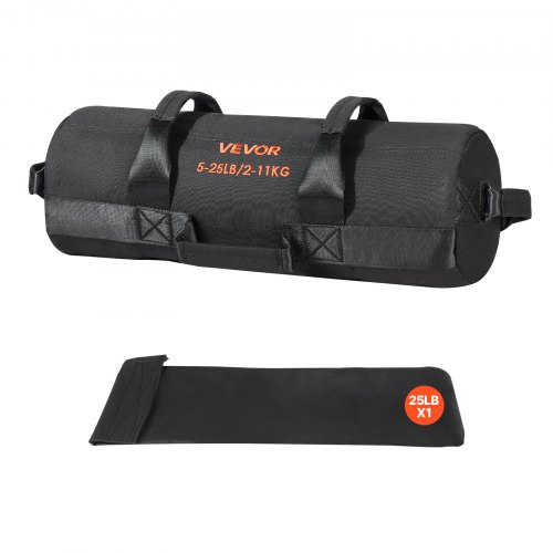 VEVOR Saco de Arena para Fitness, Resistente, con Asas, 2,2 a 11,3 kg, para Entrenamiento de Fuerza, con Pesas, Entrenamiento Cruzado y Gimnasio en Casa, Negro, sin Relleno, 500 x 165 x 165 mm