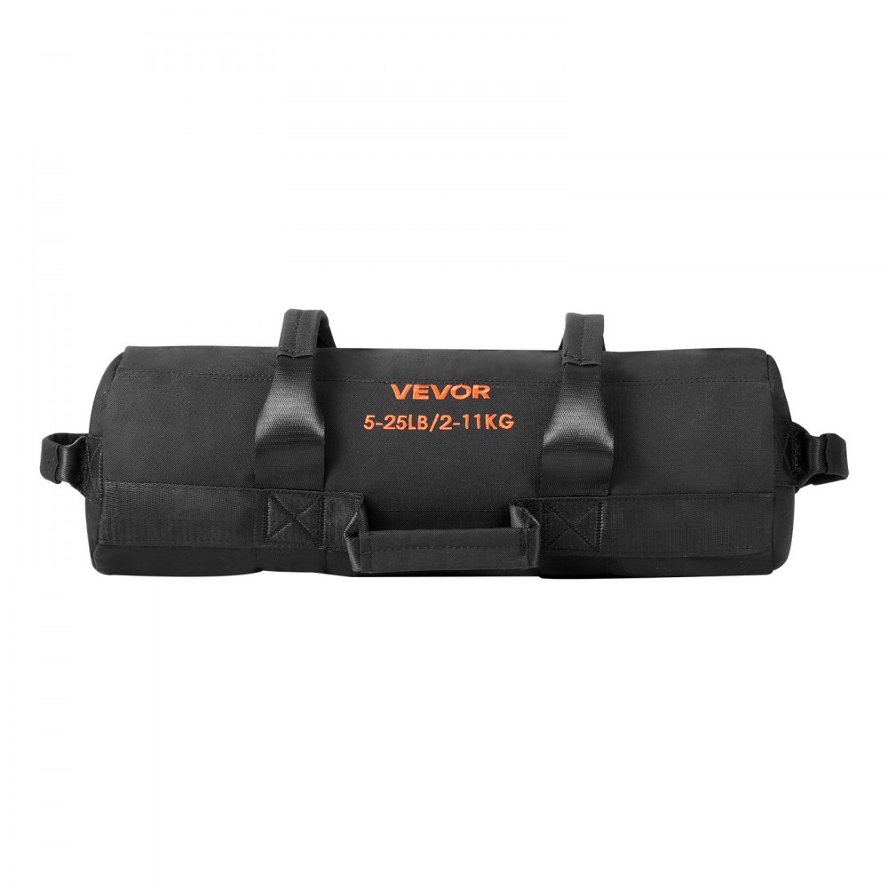 VEVOR Saco de Arena para Fitness, Resistente, con Asas, 2,2 a 11,3 kg, para Entrenamiento de Fuerza, con Pesas, Entrenamiento Cruzado y Gimnasio en Casa, Negro, sin Relleno, 500 x 165 x 165 mm