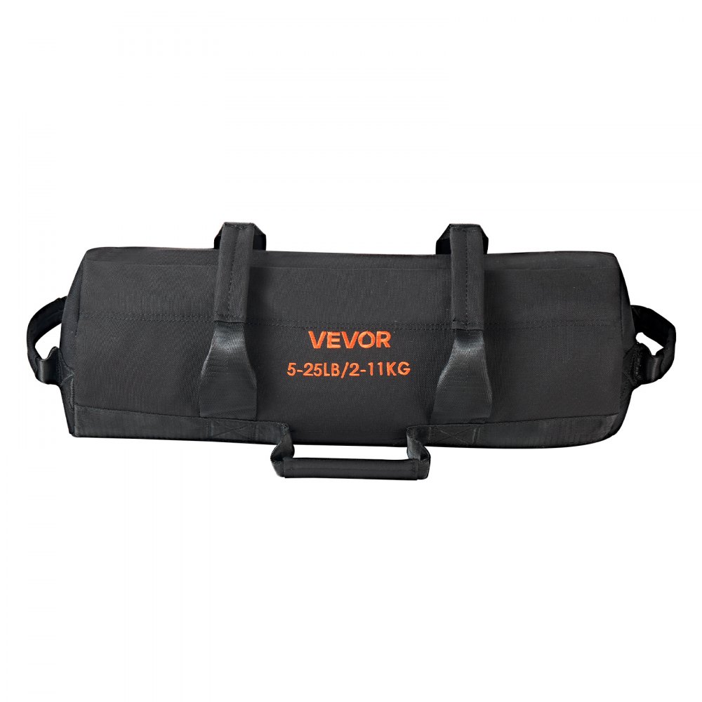 VEVOR Saco de Arena para Fitness, Resistente, con Asas, 2,2 a 11,3 kg, para Entrenamiento de Fuerza, con Pesas, Entrenamiento Cruzado y Gimnasio en Casa, Negro, sin Relleno, 500 x 165 x 165 mm