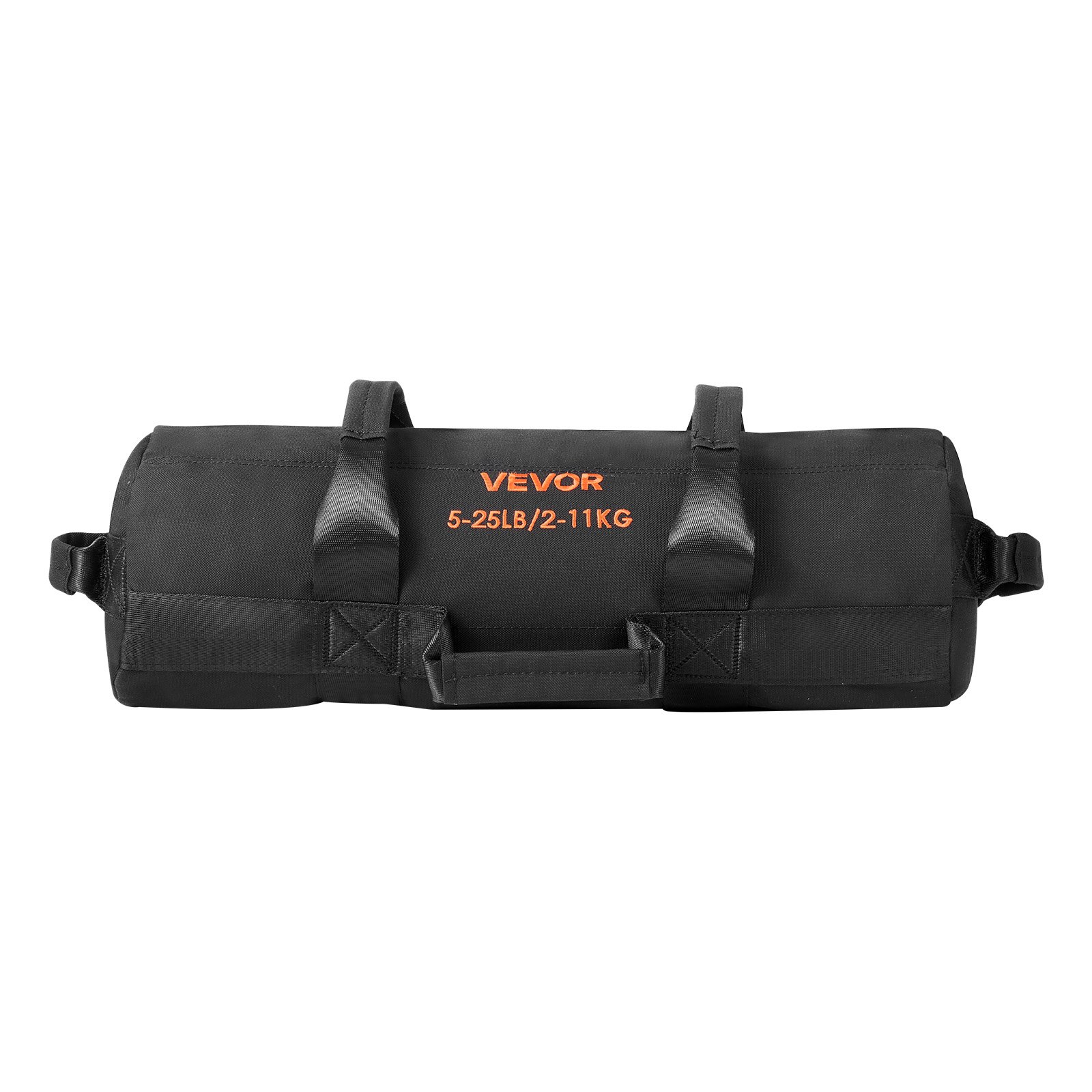 VEVOR Saco de Arena para Fitness, Resistente, con Asas, 2,2 a 11,3 kg, para Entrenamiento de Fuerza, con Pesas, Entrenamiento Cruzado y Gimnasio en Casa, Negro, sin Relleno, 500 x 165 x 165 mm