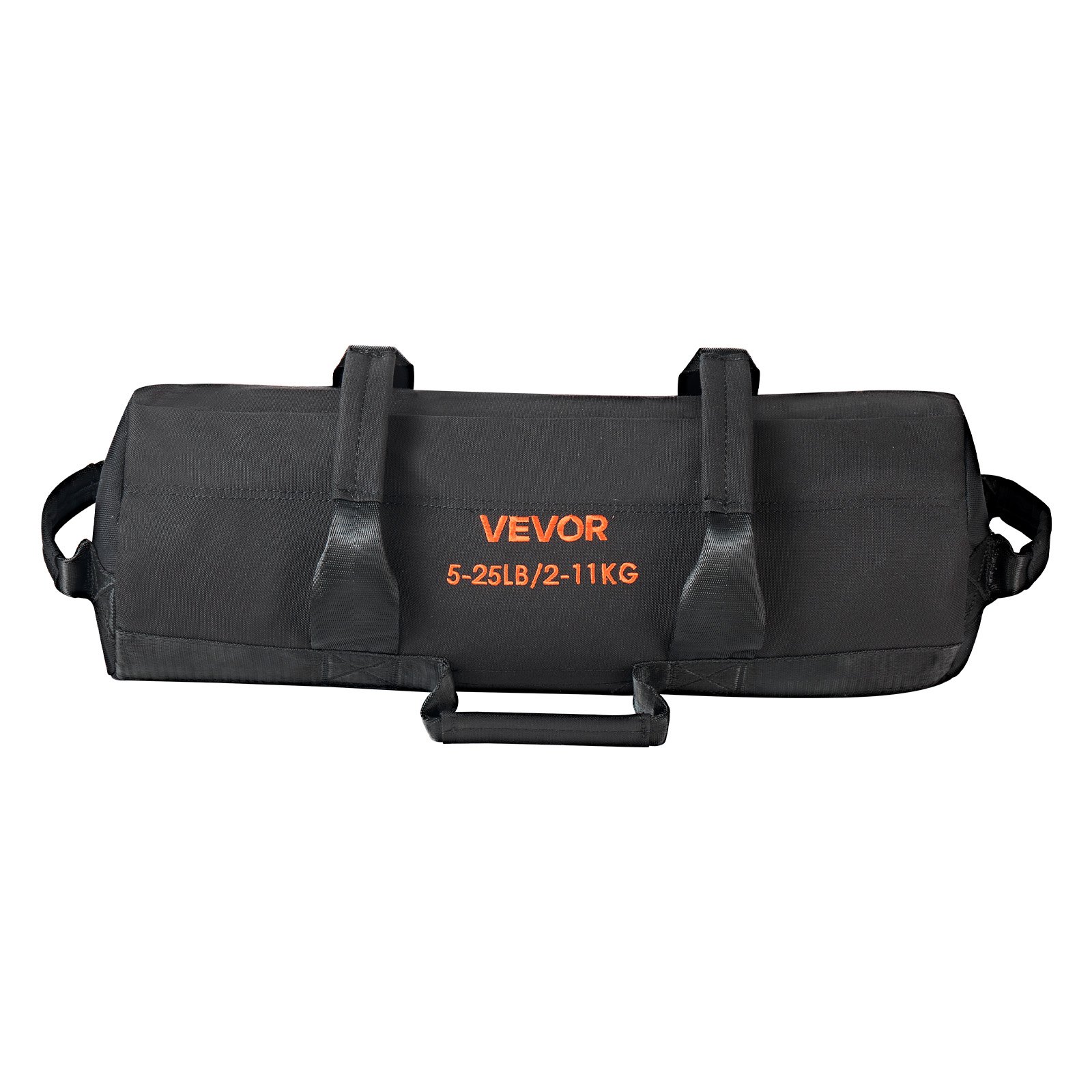 VEVOR Saco de Arena para Fitness, Resistente, con Asas, 2,2 a 11,3 kg, para Entrenamiento de Fuerza, con Pesas, Entrenamiento Cruzado y Gimnasio en Casa, Negro, sin Relleno, 500 x 165 x 165 mm