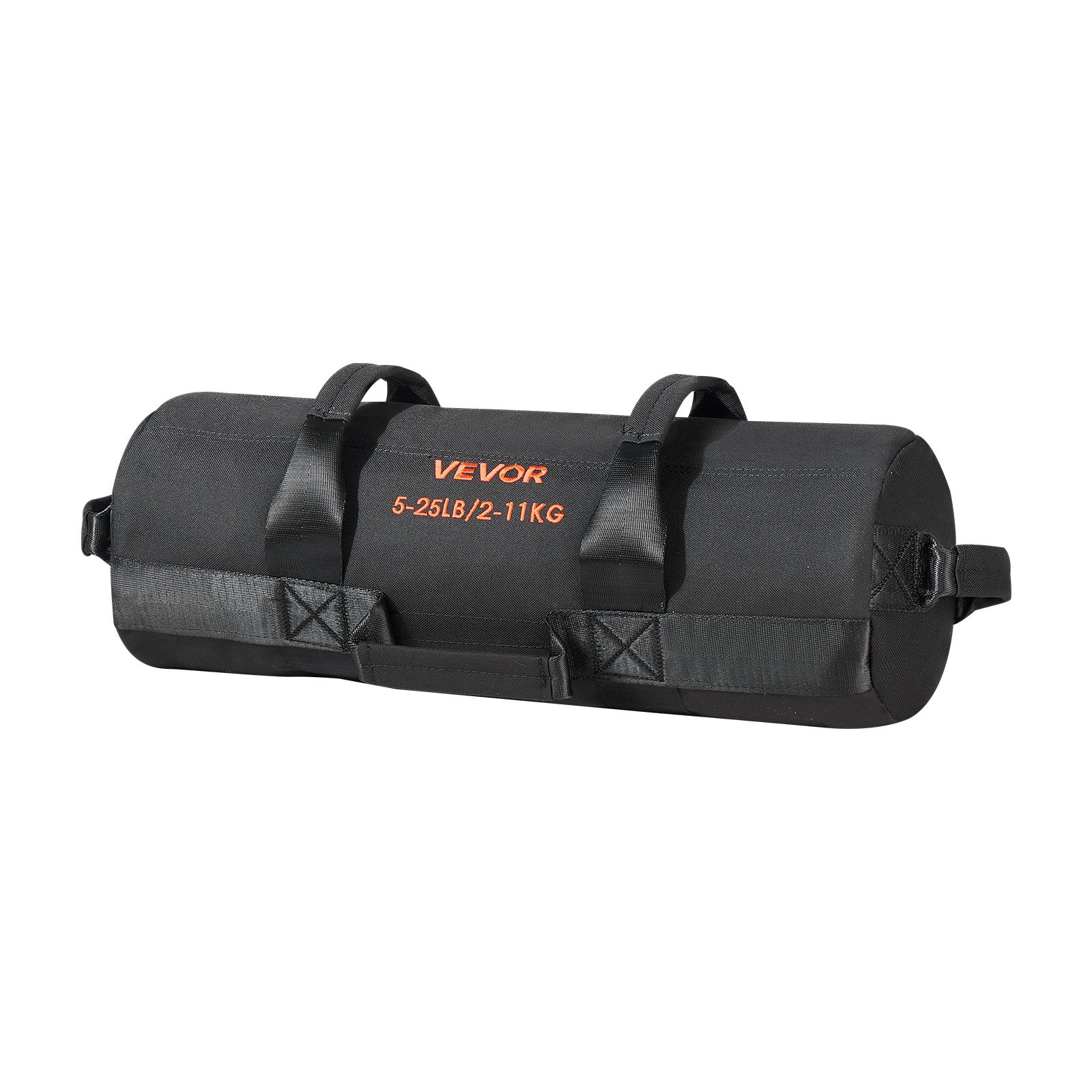 VEVOR Saco de Arena para Fitness, Resistente, con Asas, 2,2 a 11,3 kg, para Entrenamiento de Fuerza, con Pesas, Entrenamiento Cruzado y Gimnasio en Casa, Negro, sin Relleno, 500 x 165 x 165 mm