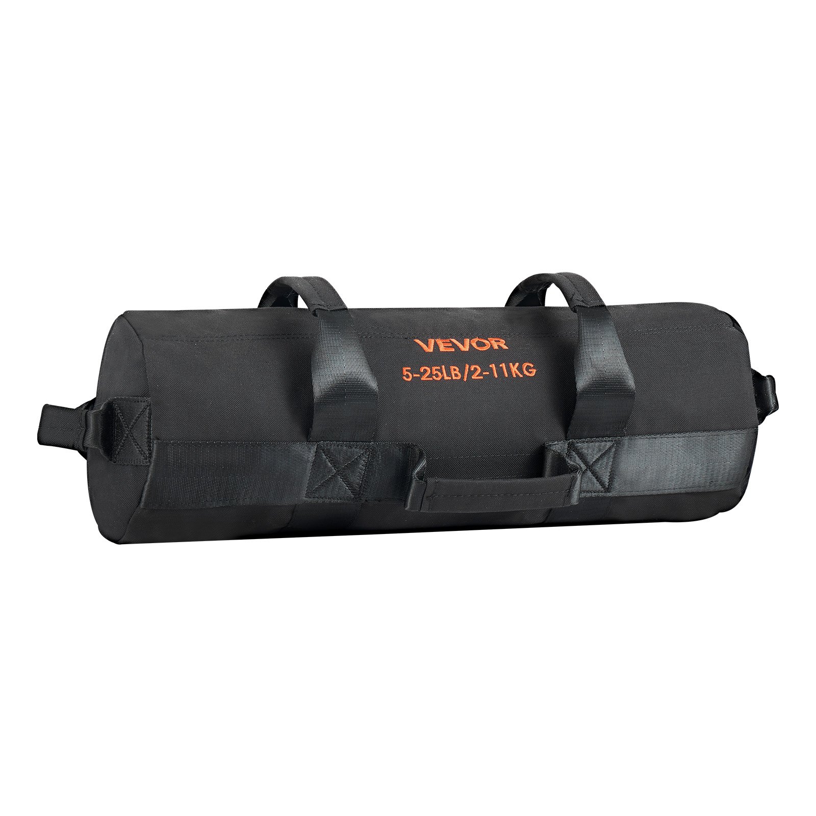 VEVOR Saco de Arena para Fitness, Resistente, con Asas, 2,2 a 11,3 kg, para Entrenamiento de Fuerza, con Pesas, Entrenamiento Cruzado y Gimnasio en Casa, Negro, sin Relleno, 500 x 165 x 165 mm