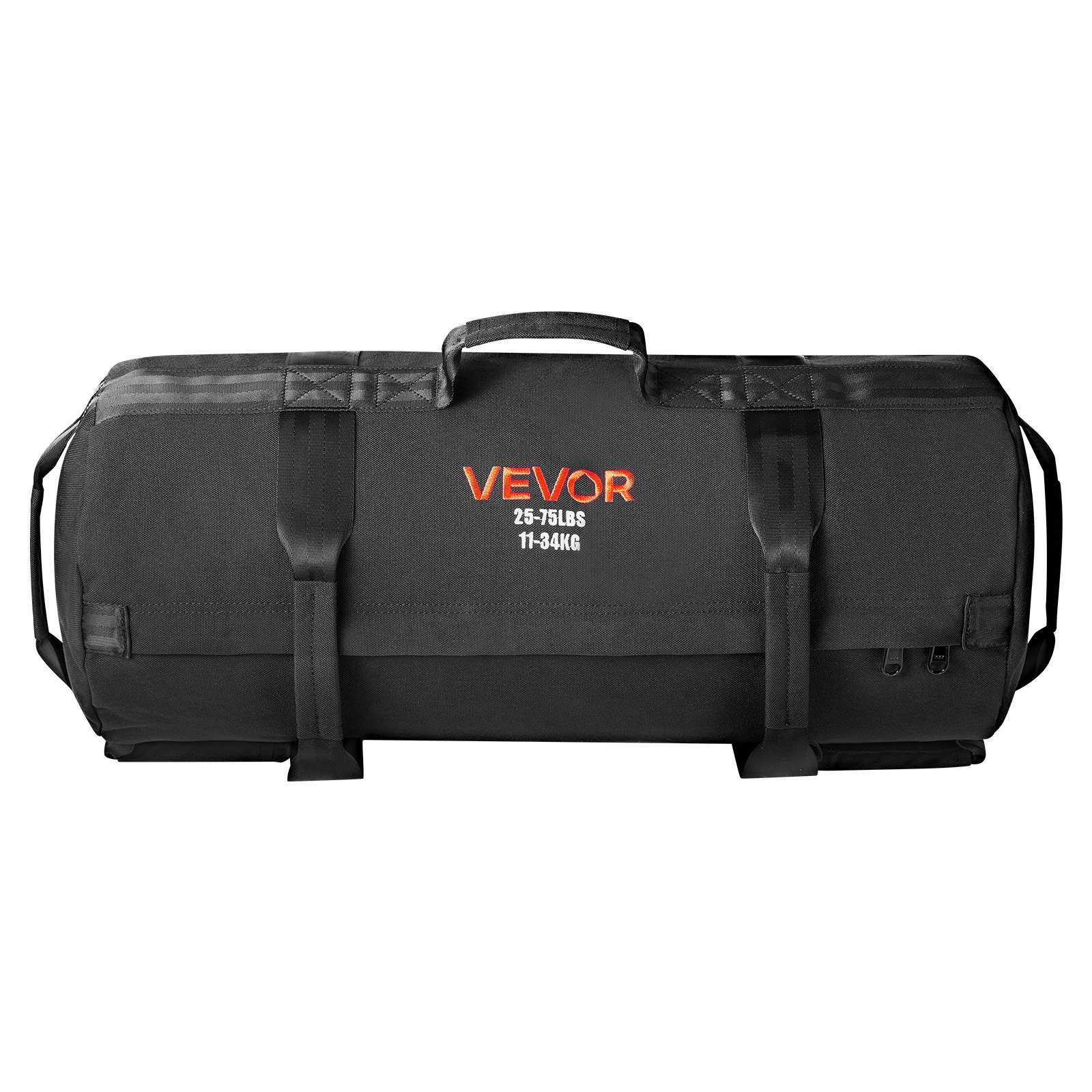 VEVOR Saco de Arena para Fitness, Resistente, con Asas, Ajustable, de 11 a 34 kg, para Entrenamiento de Fuerza, Entrenamiento Cruzado y Gimnasio en Casa, Negro, sin Relleno, 620 x 275 x 275 mm