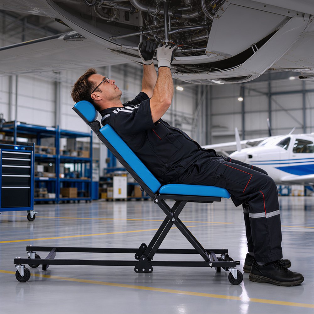 VEVOR Camilla Mecánica para Taller Altura Ajustable de 23-57 cm 4 Ruedas, Marco de Acero al Carbono, Carga de 258 kg, Con Respaldo y Reposacabezas Ajustables, Para Taller de Reparación de Automóvil