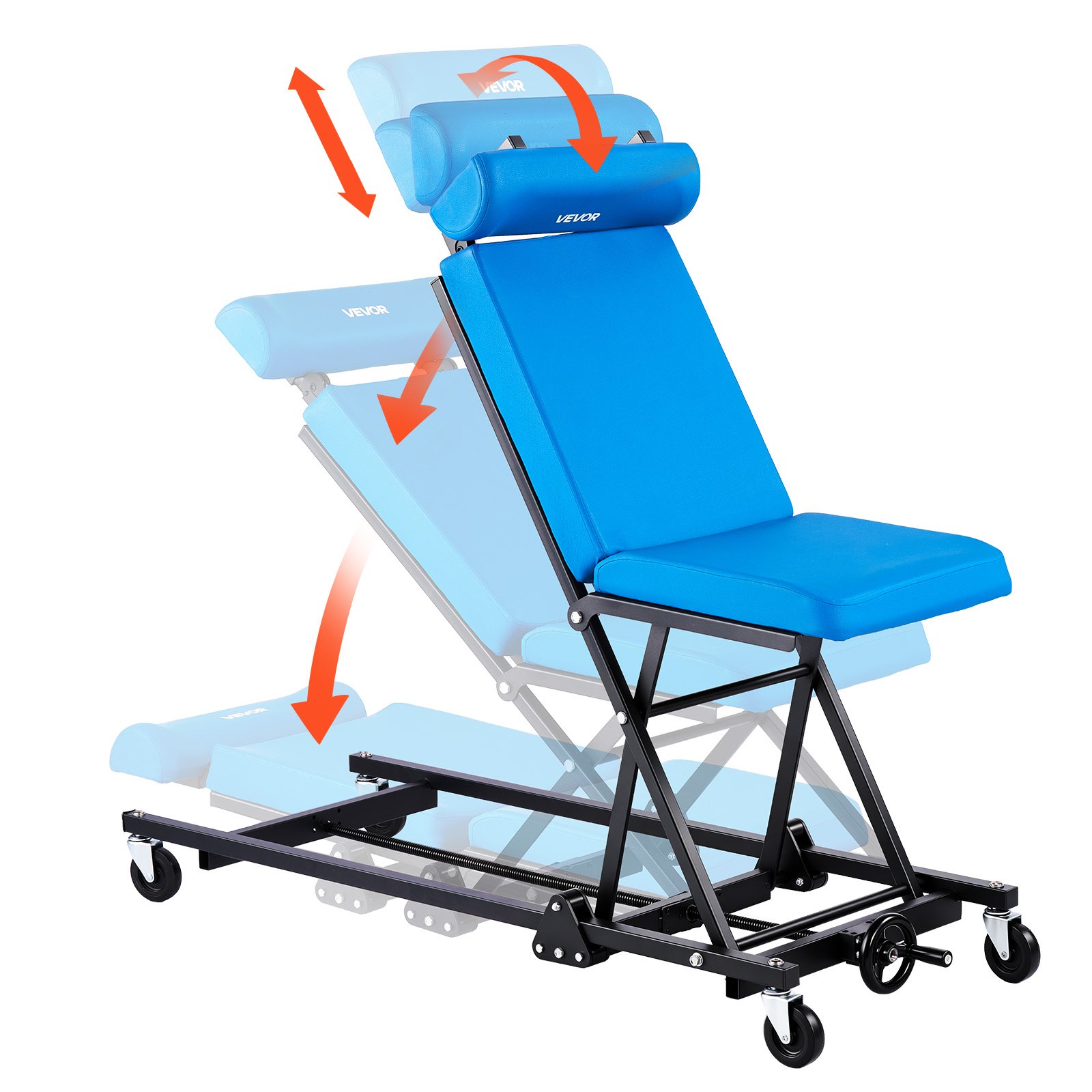 VEVOR Camilla Mecánica para Taller Altura Ajustable de 23-57 cm 4 Ruedas, Marco de Acero al Carbono, Carga de 258 kg, Con Respaldo y Reposacabezas Ajustables, Para Taller de Reparación de Automóvil