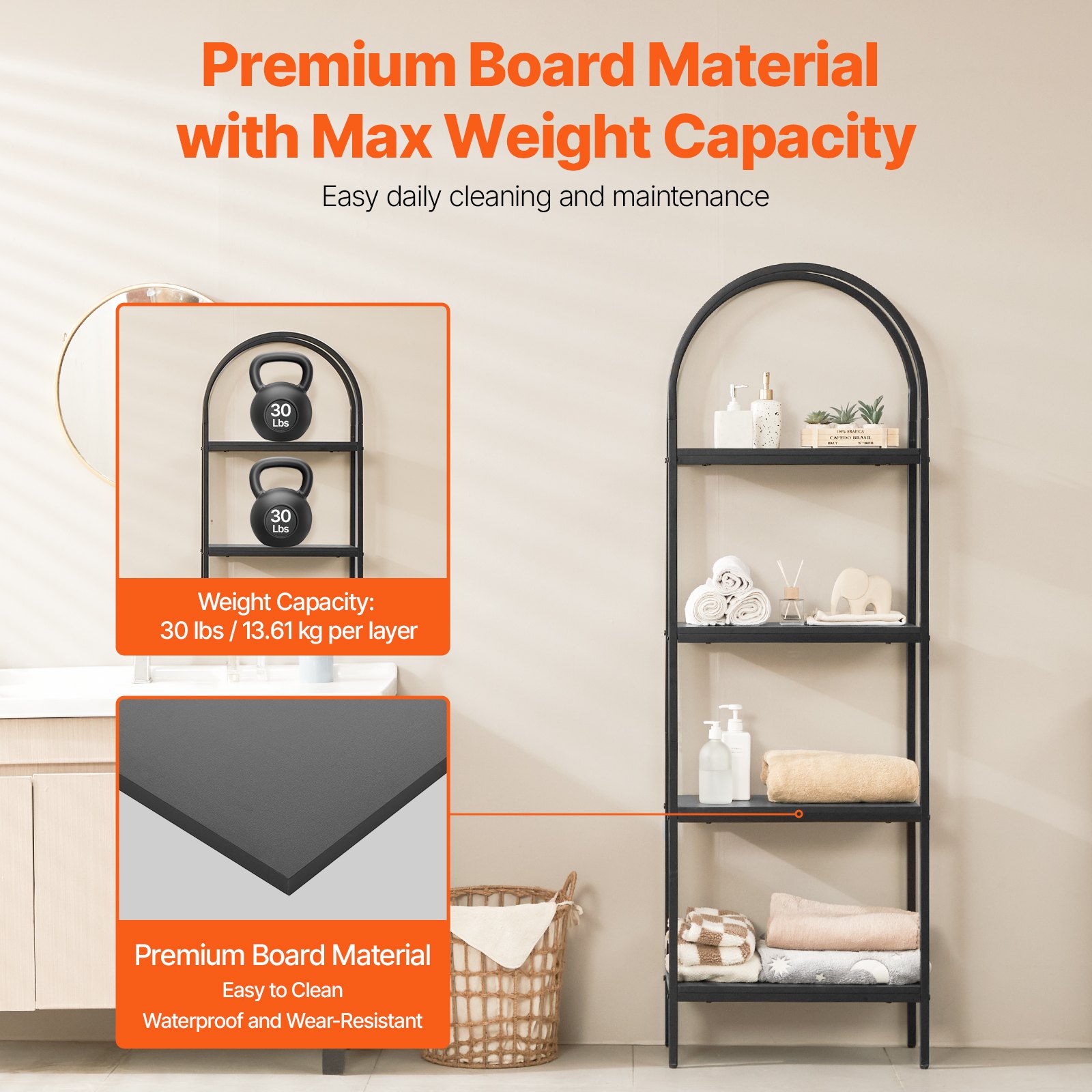 VEVOR Estantería de Metal de 300 x 600 x 1800 mm Estantería Industrial Arqueada de 4 Niveles, Pequeña Estantería Rústica Vintage con Estantes Abiertos para Sala de Estar, Dormitorio y Oficina, Negro