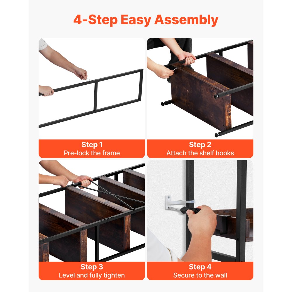 VEVOR Estantería Independiente Rectangular, 6 Niveles, Estilo Escalera Vintage con Estructura Metálica, con Estantes Abiertos, para Sala de Estar, Dormitorio, Cocina, Oficina, Marrón Rústico