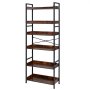 VEVOR Estantería Independiente Rectangular, 6 Niveles, Estilo Escalera Vintage con Estructura Metálica, con Estantes Abiertos, para Sala de Estar, Dormitorio, Cocina, Oficina, Marrón Rústico