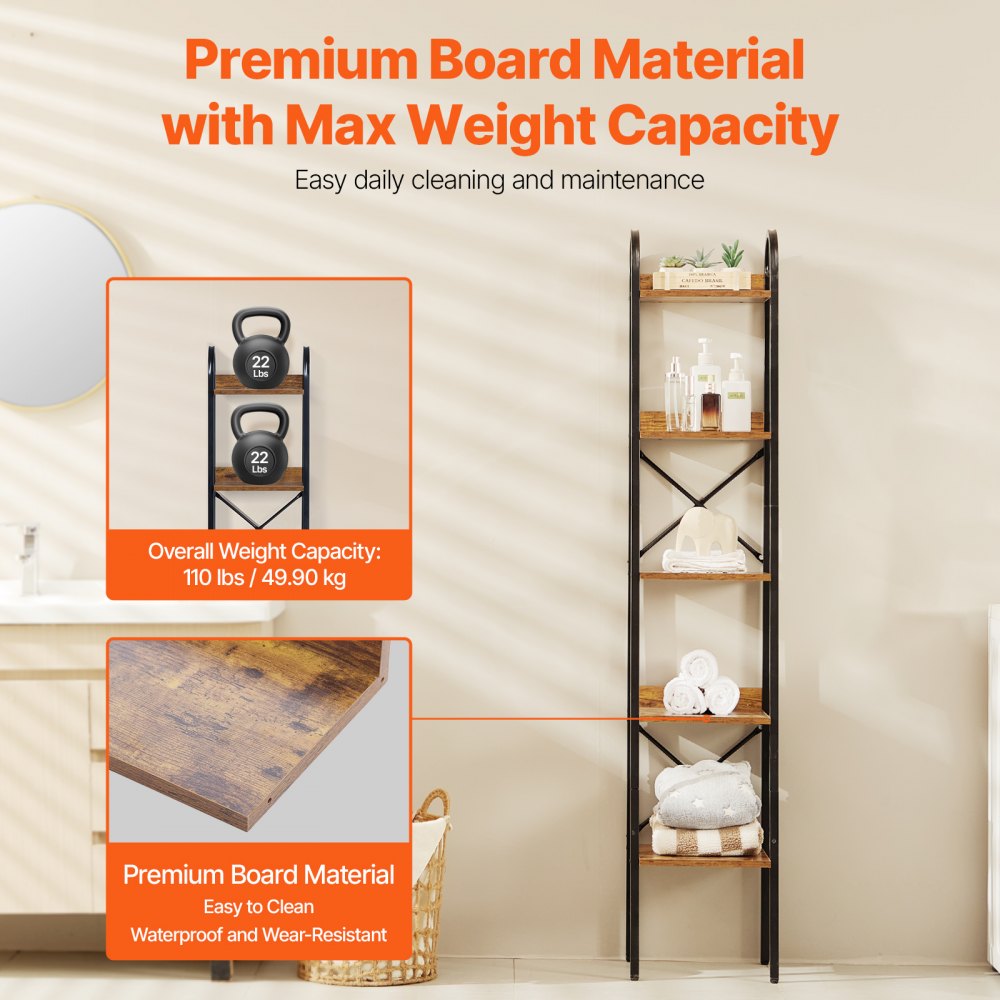 VEVOR Estantería de Metal de 300 x 340 x 1700 mm Estantería Industrial de 5 Niveles, Estantería de Almacenamiento Vintage Rústica Alta y Estrecha con Estantes Abiertos para Sala de Estar, Oficina