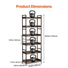 VEVOR Estantería de Metal de 30 x 65 x 175 cm de 6 Niveles con Estantes Abiertos