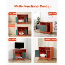 VEVOR Armario para Arena de Gatos, 792 x 430 x 710 mm, con Estante y Espacio de Almacenamiento, Caseta de Madera Moderna para Interiores, Compatible con la Mayoría de Areneros, Color Rojo y Verde