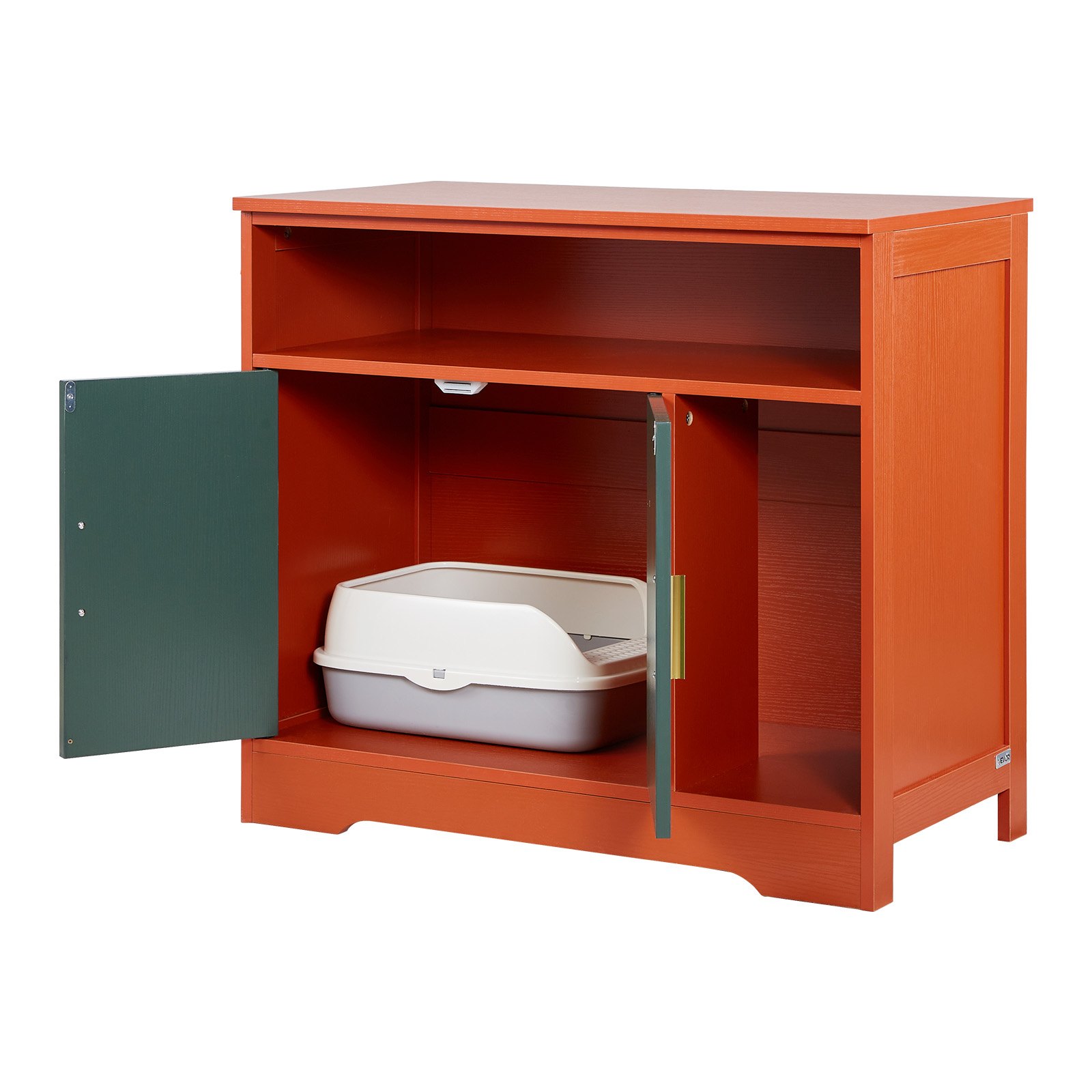 VEVOR Cat Litter Box Enclosure, 79.2 cm Hidden Litter Box Cabinet with Shelf & Storage, Modern Style Indoor Cat Washroom, Wooden Kitty House Furniture End Table, Fit Most Litterboxes, Red & Green
