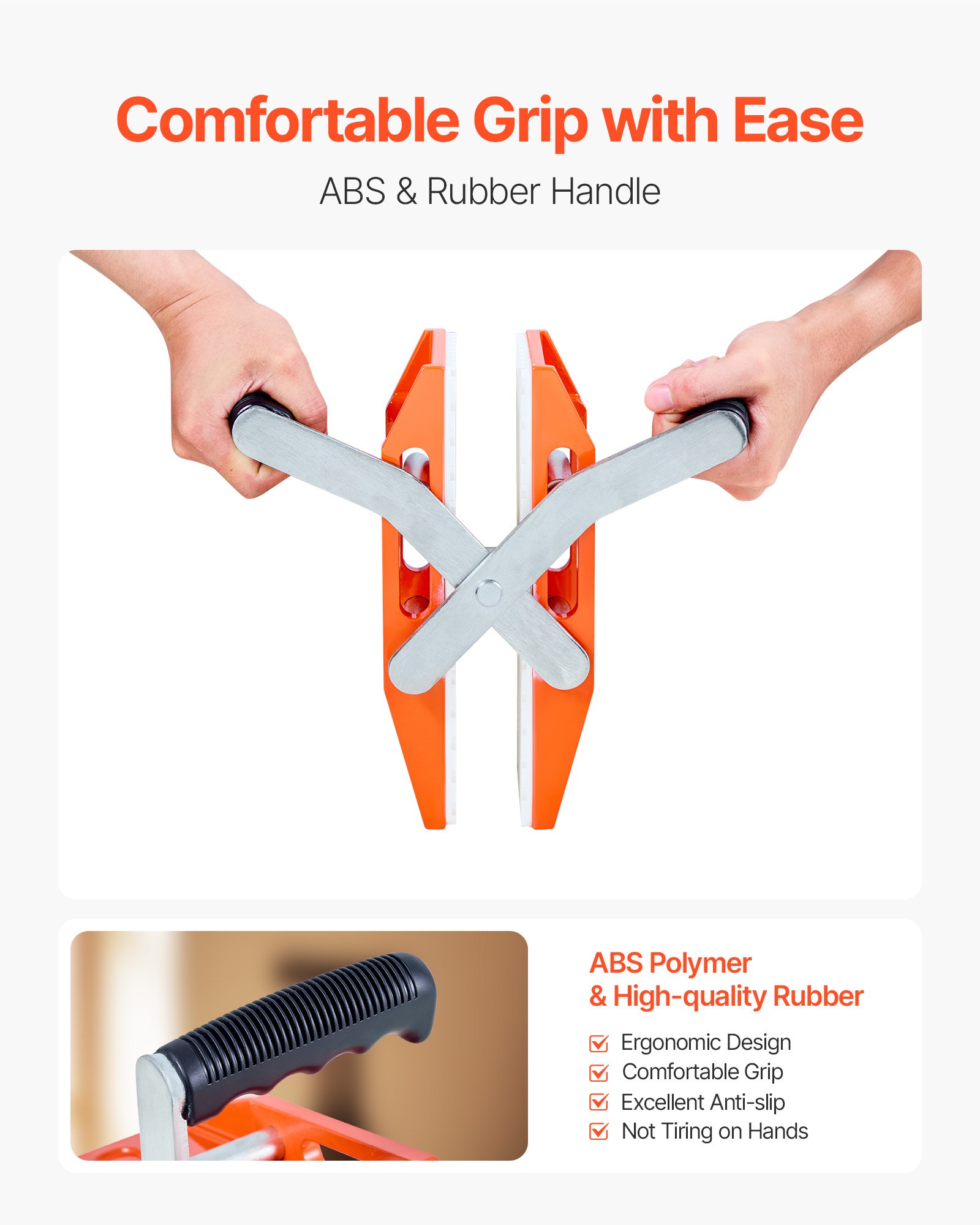 VEVOR Double Handed Stone Carrying Clamps, 299 kg Load Capacity, 2 Pack Granite Panel Carriers Lifting Tools with Rubber-lined (0-60 mm), Heavy Duty lifting Clamps for Plywood, Glass, Granite