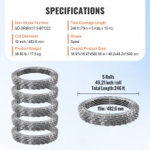 VEVOR Alambre de Espino 75 m 5 Rollos de Alambre de Espino Galvanizado en Caliente Malla de Alambre Protección Anti-Intrusión Cuchillas de Espino Afiladas con Guantes Protectores para Jardín, Balcón