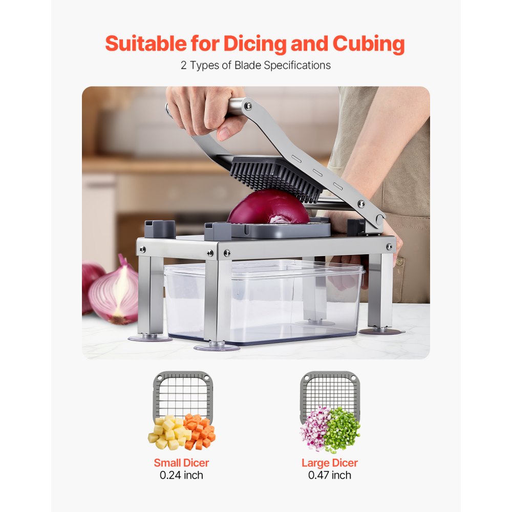 VEVOR Vegetable Slicer, Mandoline Slicer, All-in-1 Vegetable Slicer with 8 Stainless Steel Blades, Cheese Grater, Onion & Potato Salad Slicer with Container, Kitchen Helper & Essential Household Appliances