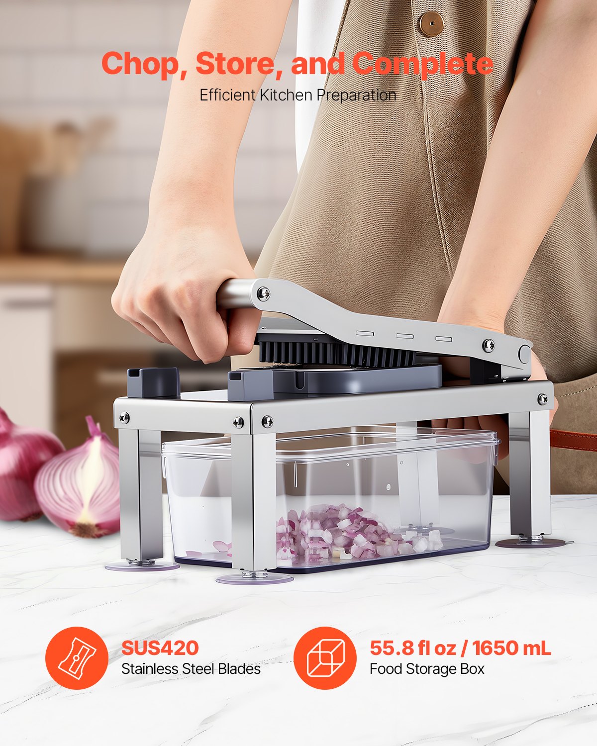 VEVOR Vegetable Slicer, Mandoline Slicer, All-in-1 Vegetable Slicer with 8 Stainless Steel Blades, Cheese Grater, Onion & Potato Salad Slicer with Container, Kitchen Helper & Essential Household Appliances