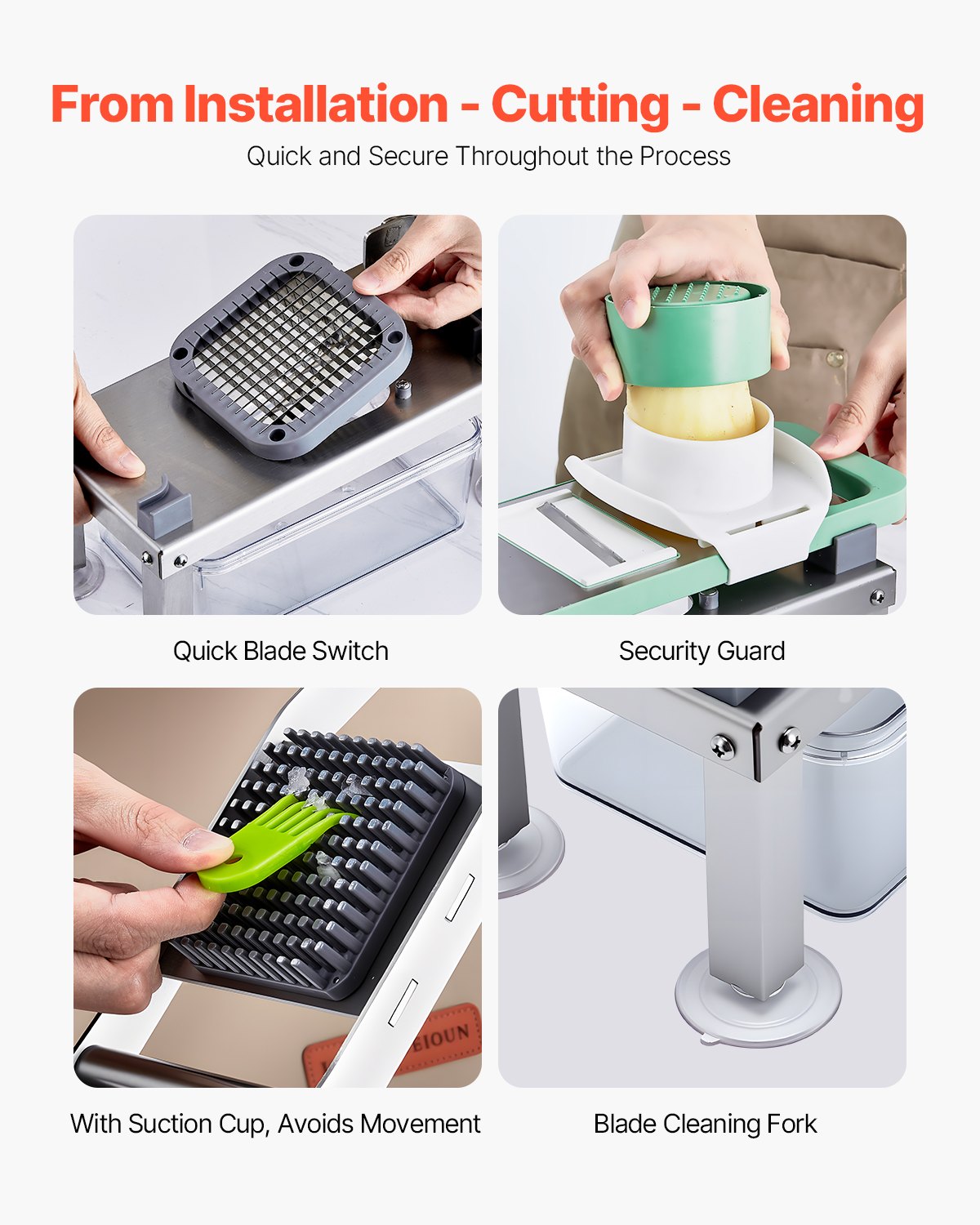 VEVOR Vegetable Slicer, Mandoline Slicer, All-in-1 Vegetable Slicer with 8 Stainless Steel Blades, Cheese Grater, Onion & Potato Salad Slicer with Container, Kitchen Helper & Essential Household Appliances