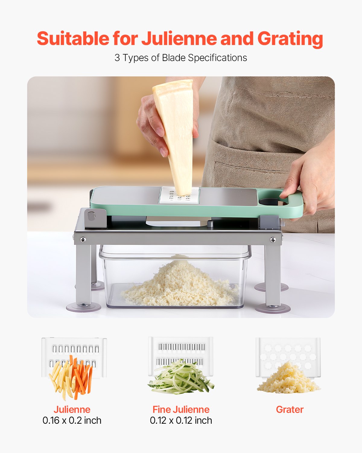 VEVOR Vegetable Slicer, Mandoline Slicer, All-in-1 Vegetable Slicer with 8 Stainless Steel Blades, Cheese Grater, Onion & Potato Salad Slicer with Container, Kitchen Helper & Essential Household Appliances