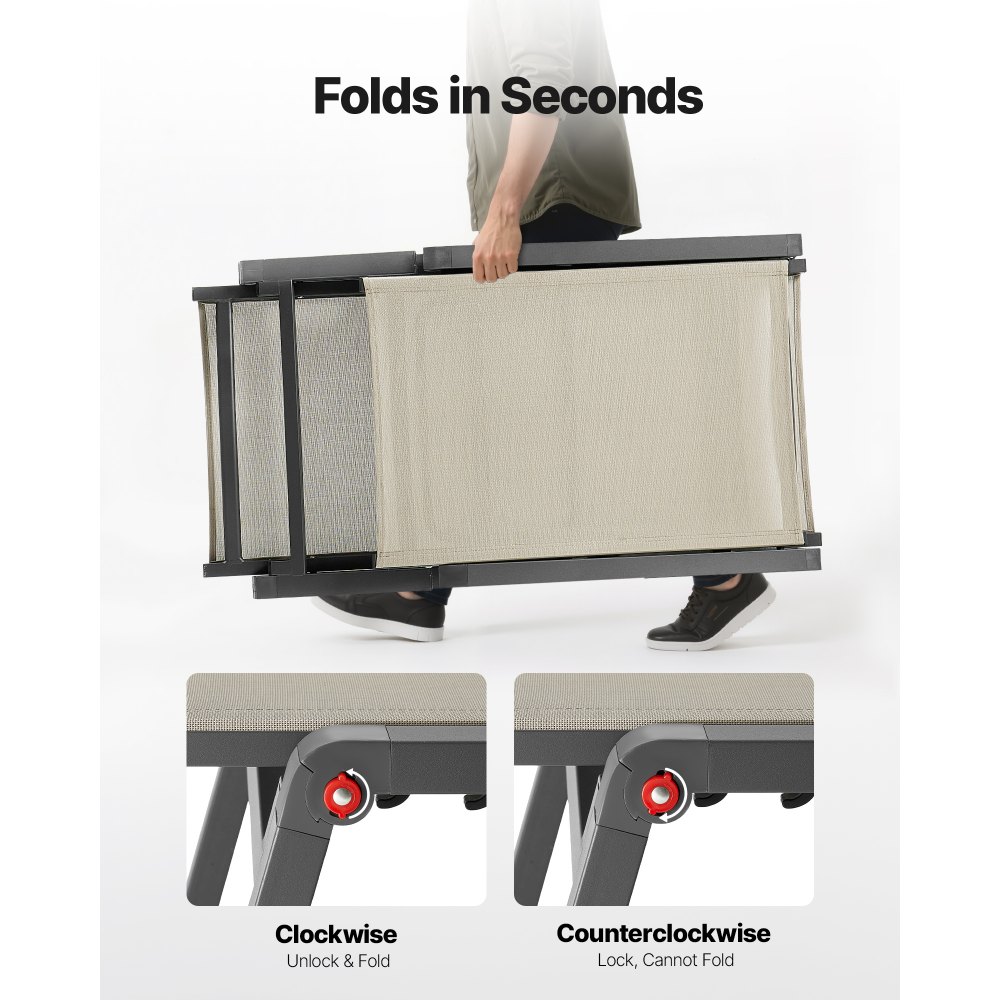 VEVOR Juego de 2 Tumbonas de Exterior, Silla Plegable Reclinable  1110 x 595 x 105 mm 5 Posiciones Ajustables Capacidad Máxima de 181,44 kg, Tumbona Exterior de Aluminio para Playa, Patio, Caqui