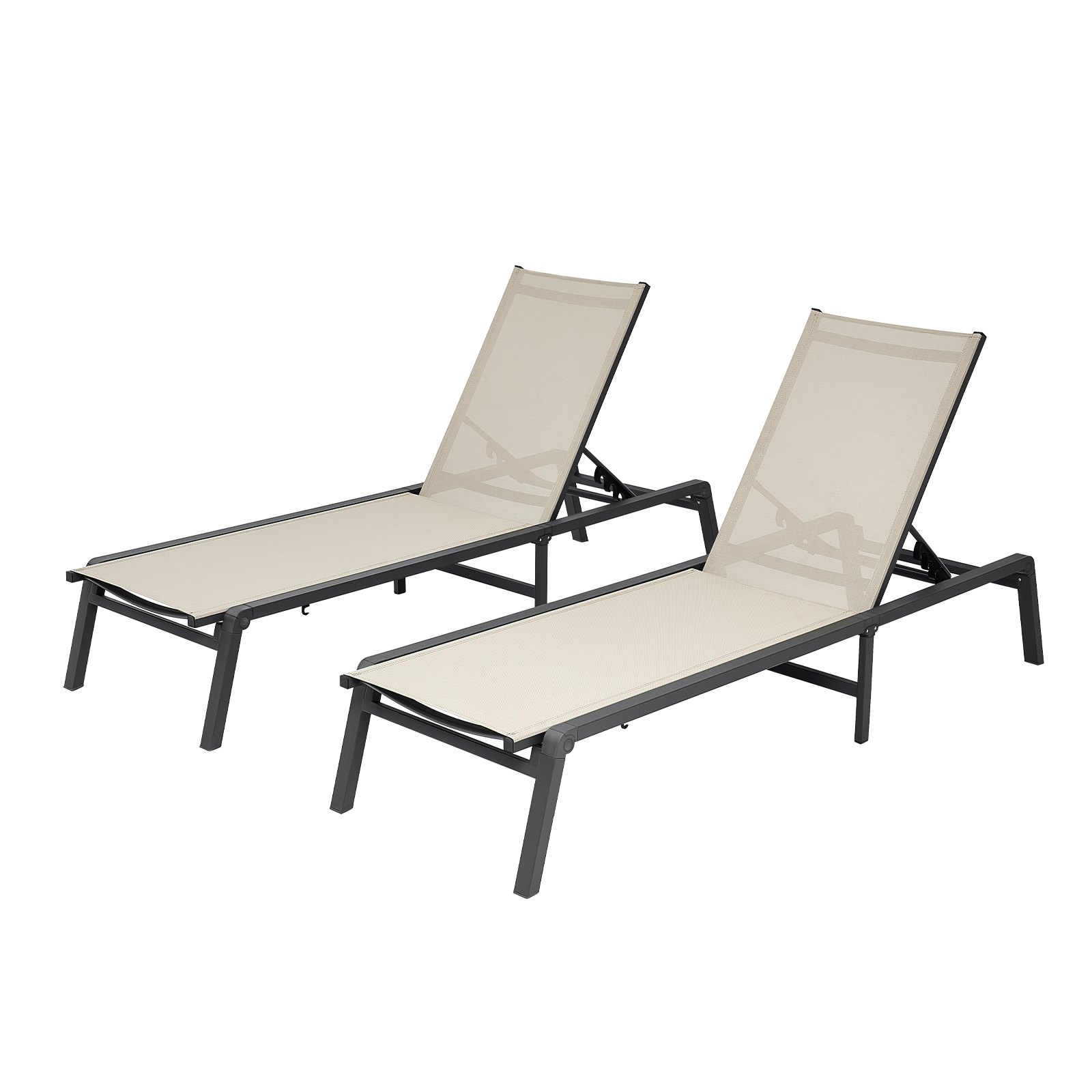 VEVOR Juego de 2 Tumbonas de Exterior, Silla Plegable Reclinable  1110 x 595 x 105 mm 5 Posiciones Ajustables Capacidad Máxima de 181,44 kg, Tumbona Exterior de Aluminio para Playa, Patio, Caqui