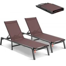 VEVOR Tumbona de Jardín Exterior Tumbona Ajustable para Terraza 2 Piezas, Marrón