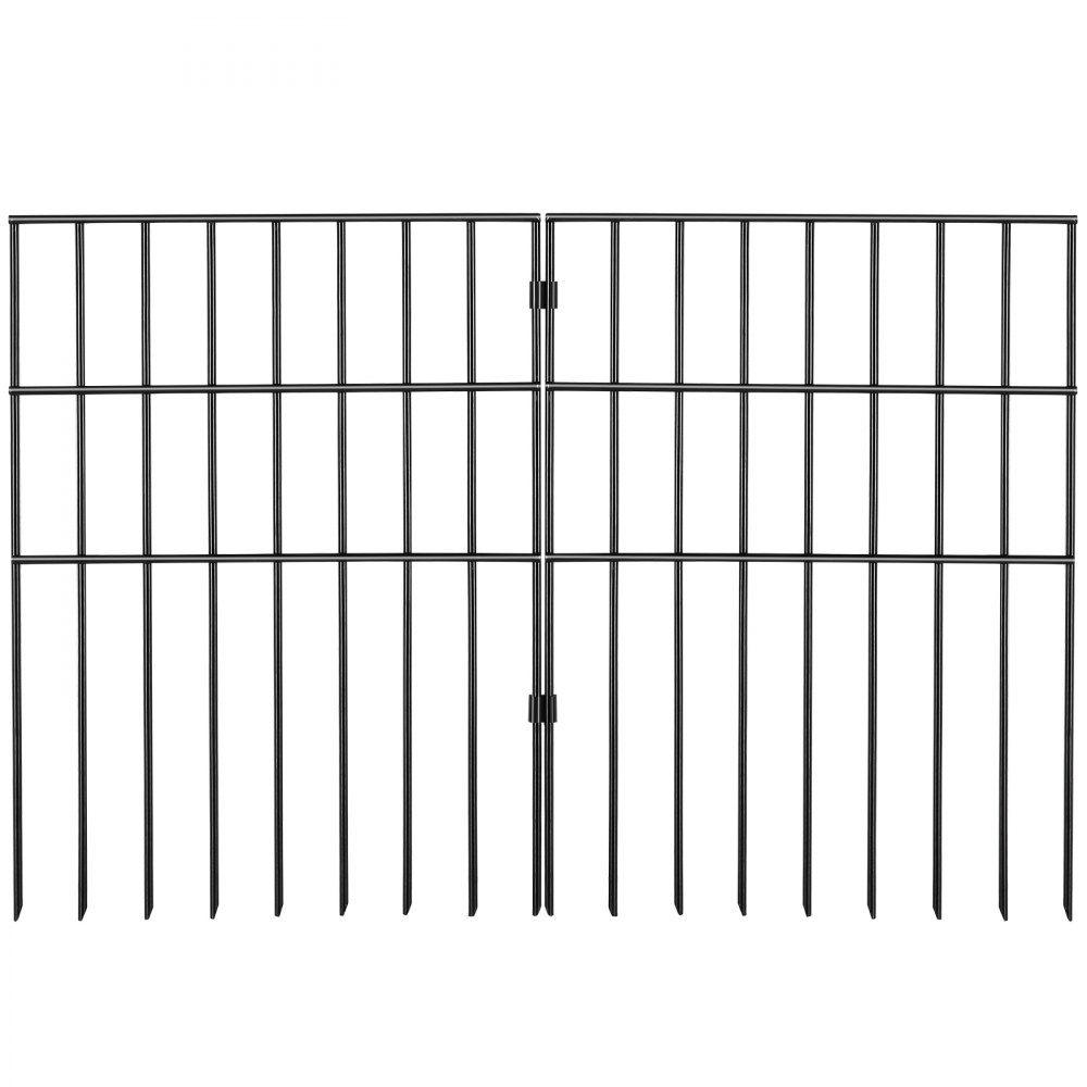 VEVOR Valla Metálica de Jardín 44x33 cm Valla de Metal Exterior 28 Vallas sin Excavación de Acero al Carbono 56 Clips Valla Decorativa para Jardín Espaciado de Picos 3,81 cm para Animales Patio, Negro